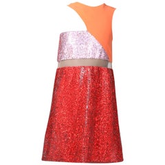 New Versace Color block Crystal Embellished Metal Mesh Dress