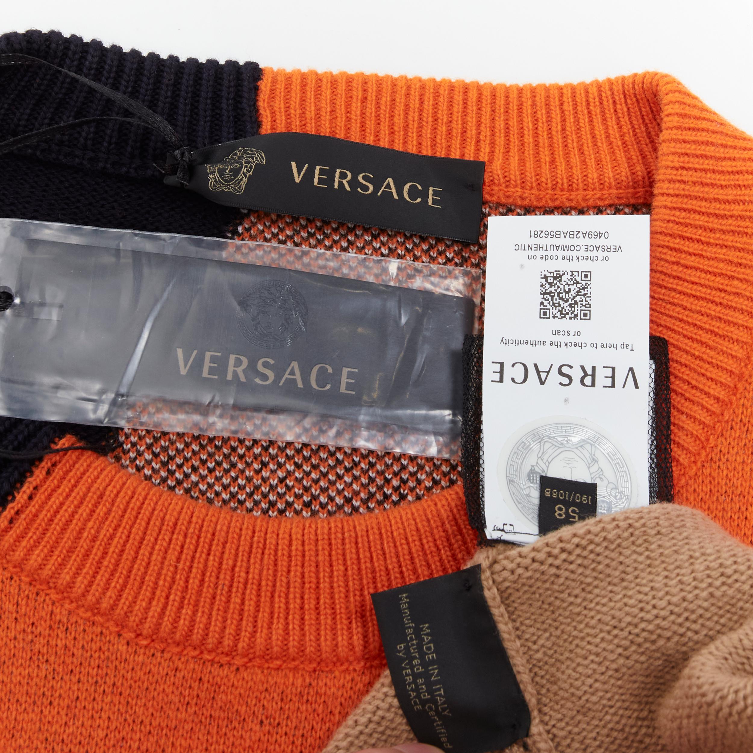 new VERSACE Compilation black orange tan Medusa intarsia wool sweater EU58 3XL 1