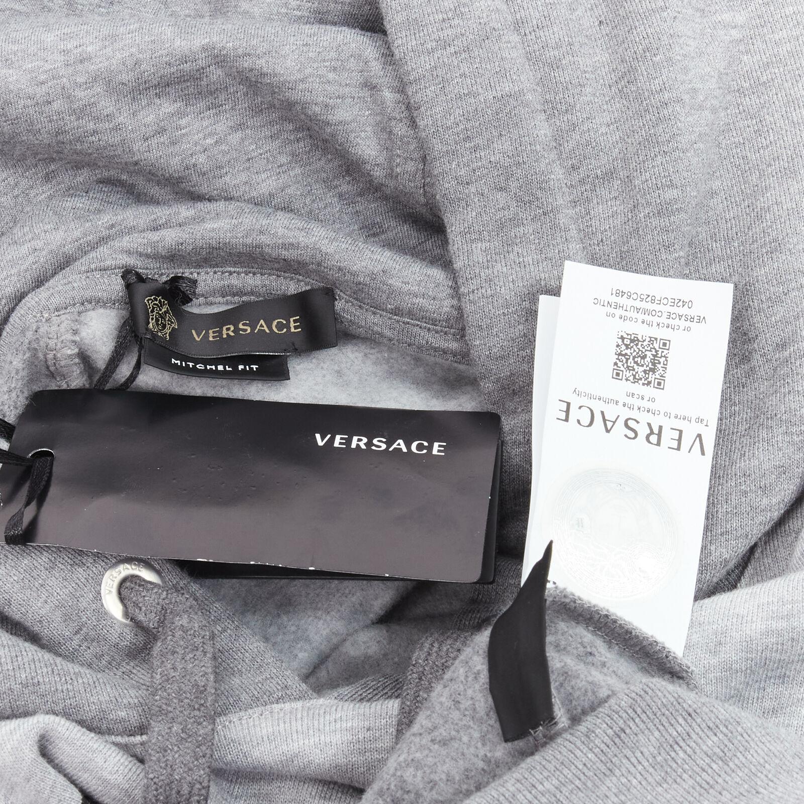 new VERSACE Compilation deconstructed mixed logo cotton hoodie grey melange XL 6
