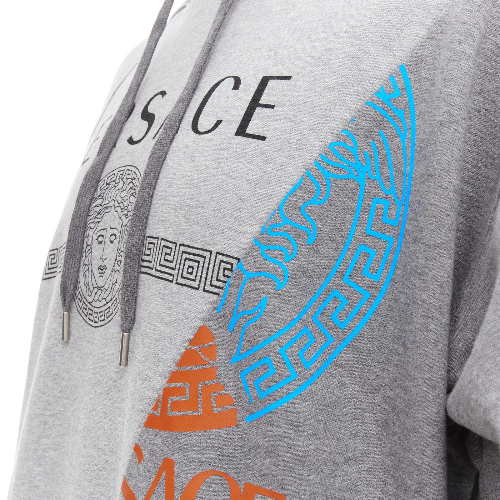 new VERSACE Compilation deconstructed mixed logo cotton hoodie grey melange XL 4