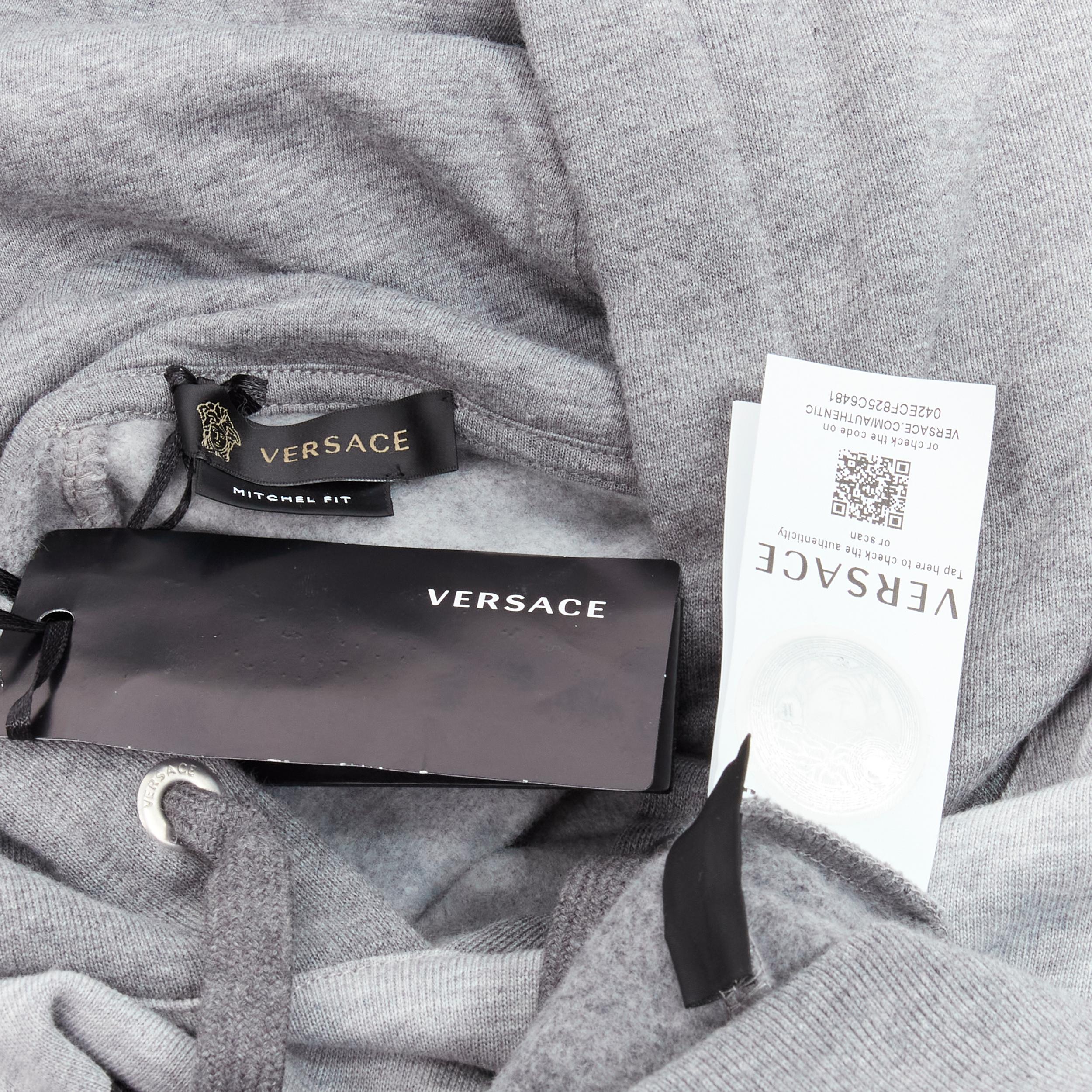 new VERSACE Compilation deconstructed mixed logo cotton hoodie grey melange XS For Sale 2
