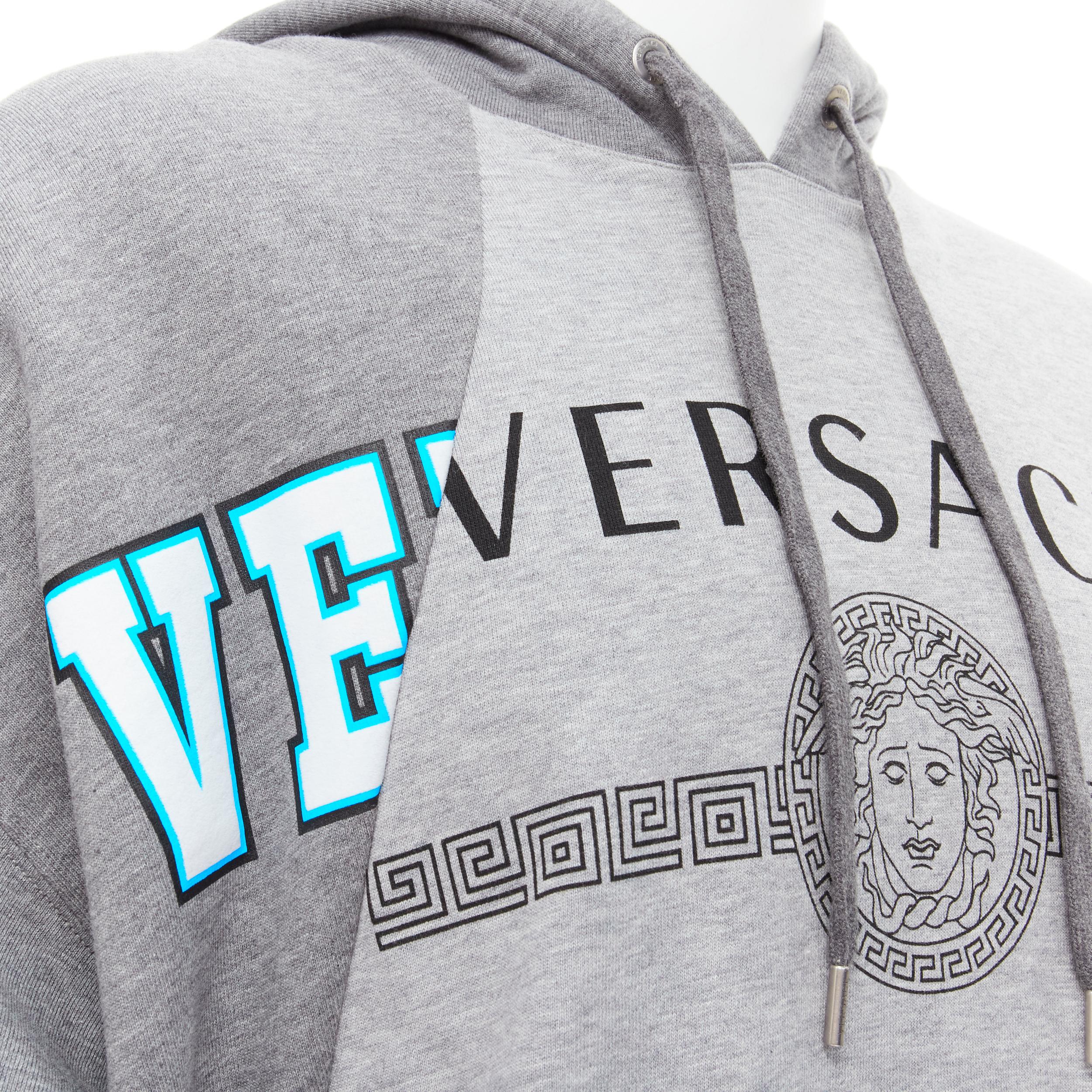 new VERSACE Compilation deconstructed mixed logo cotton hoodie grey melange XS In New Condition For Sale In Hong Kong, NT