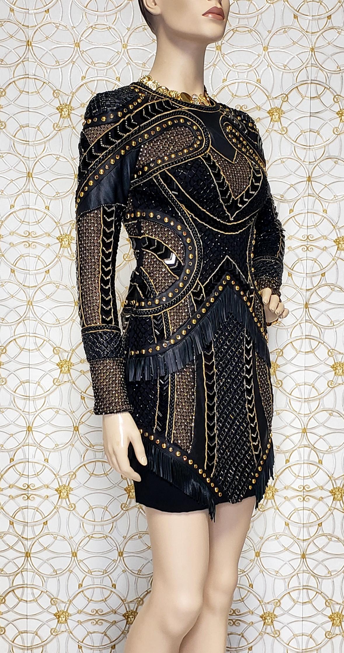 New Versace Crystal and Stud Embellished Leather Dress w/ Fringe 1
