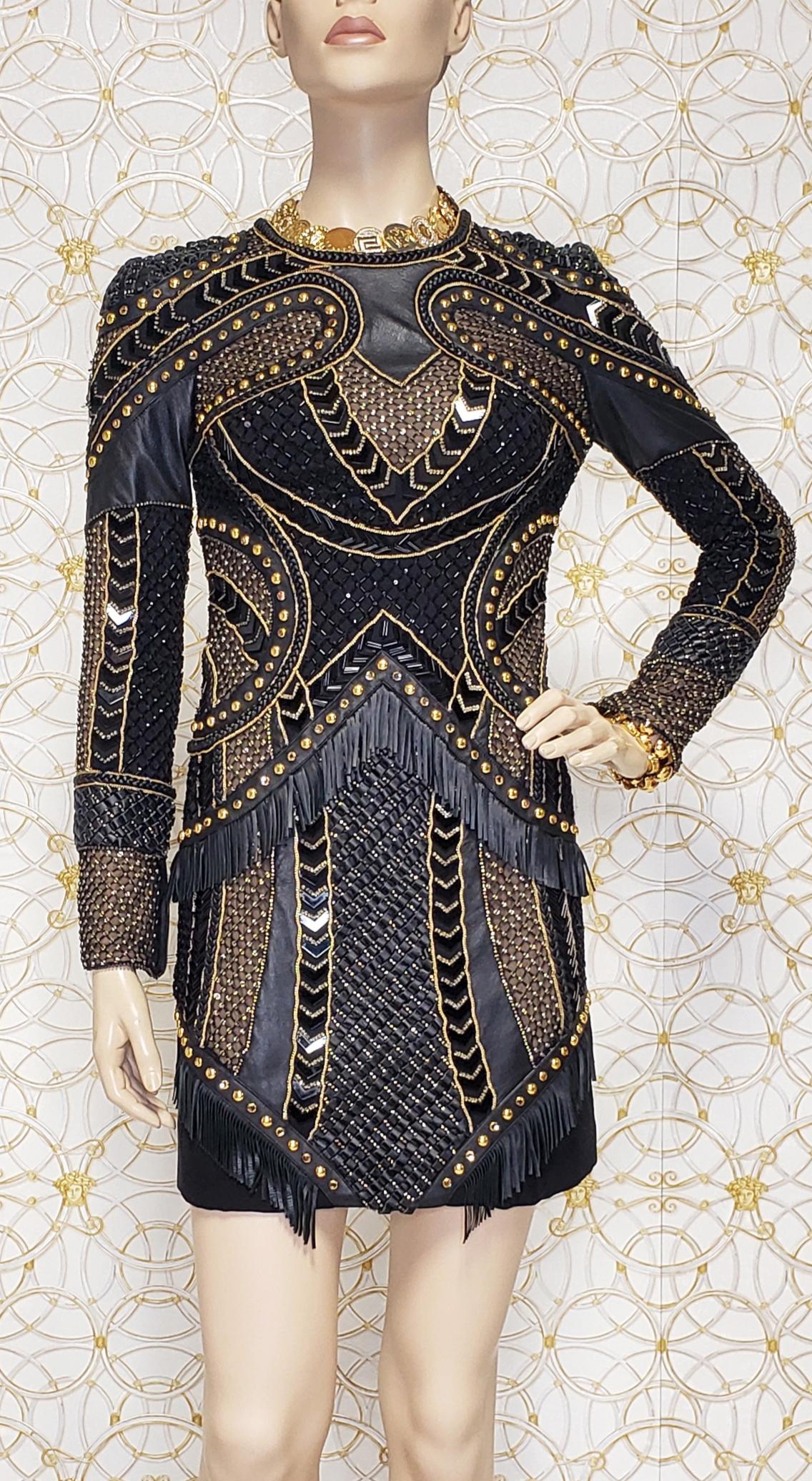 New Versace Crystal and Stud Embellished Leather Dress w/ Fringe 5