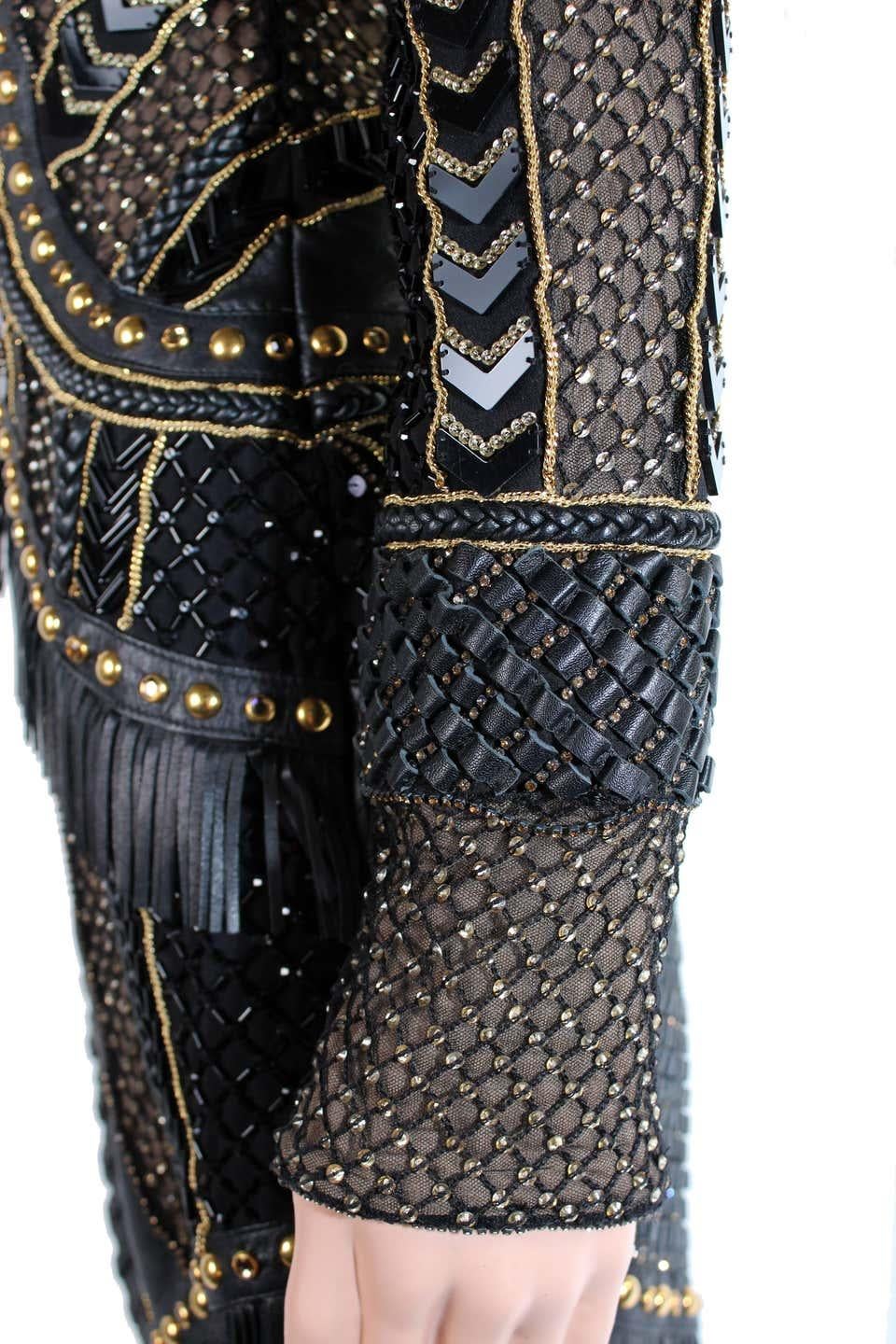 New Versace Crystal and Stud Embellished Leather Dress w/ Fringe 3