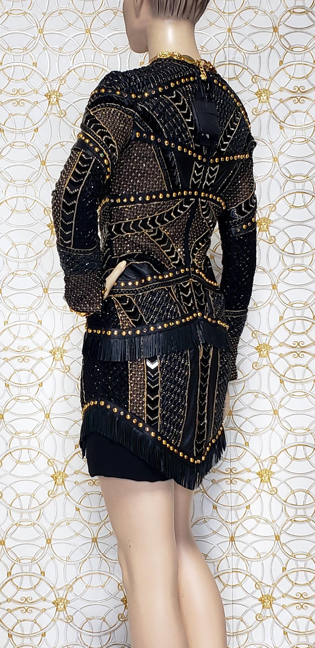 New Versace Crystal and Stud Embellished Leather Dress w/ Fringe Damen