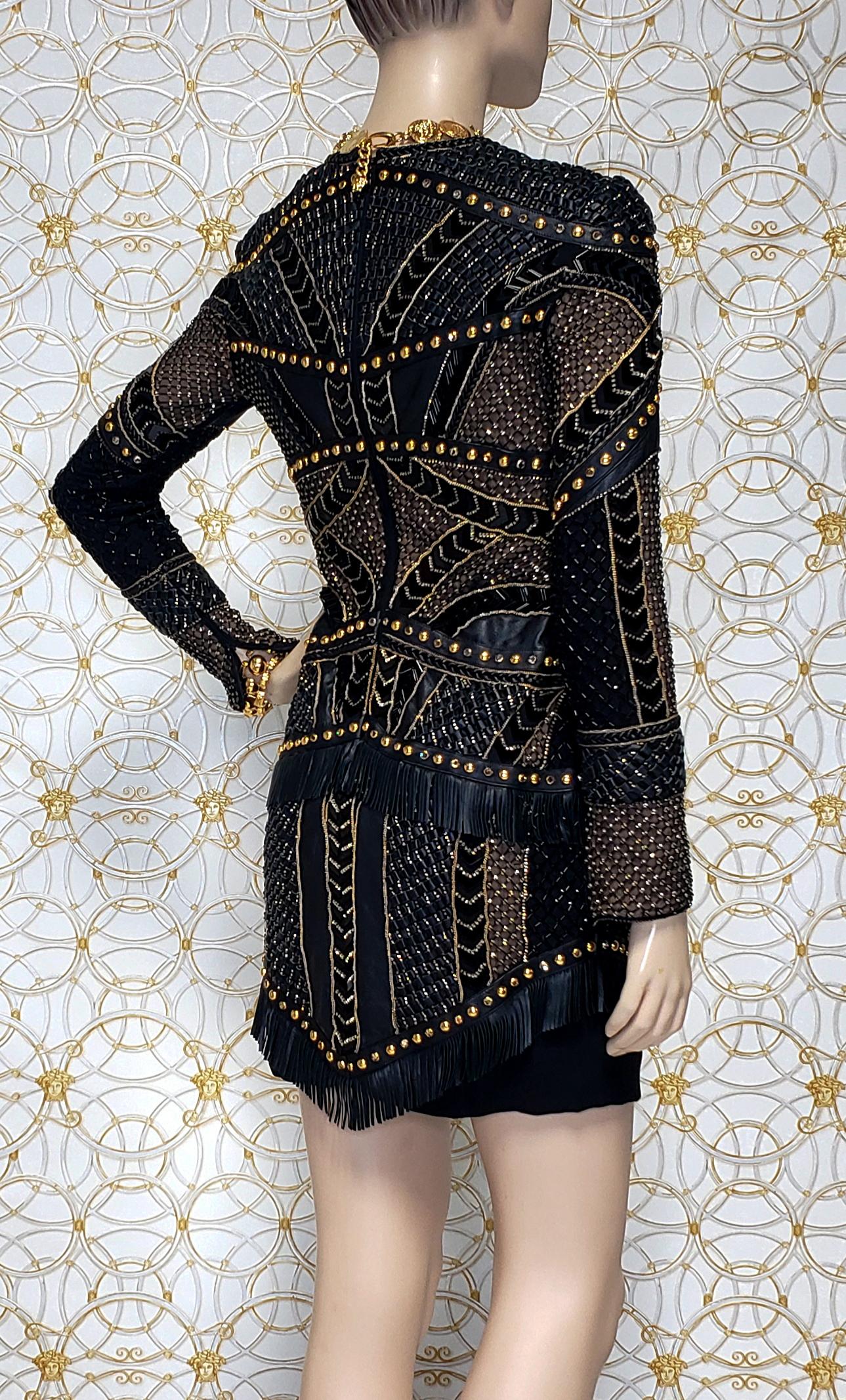New Versace Crystal and Stud Embellished Leather Dress w/ Fringe In New Condition In Montgomery, TX