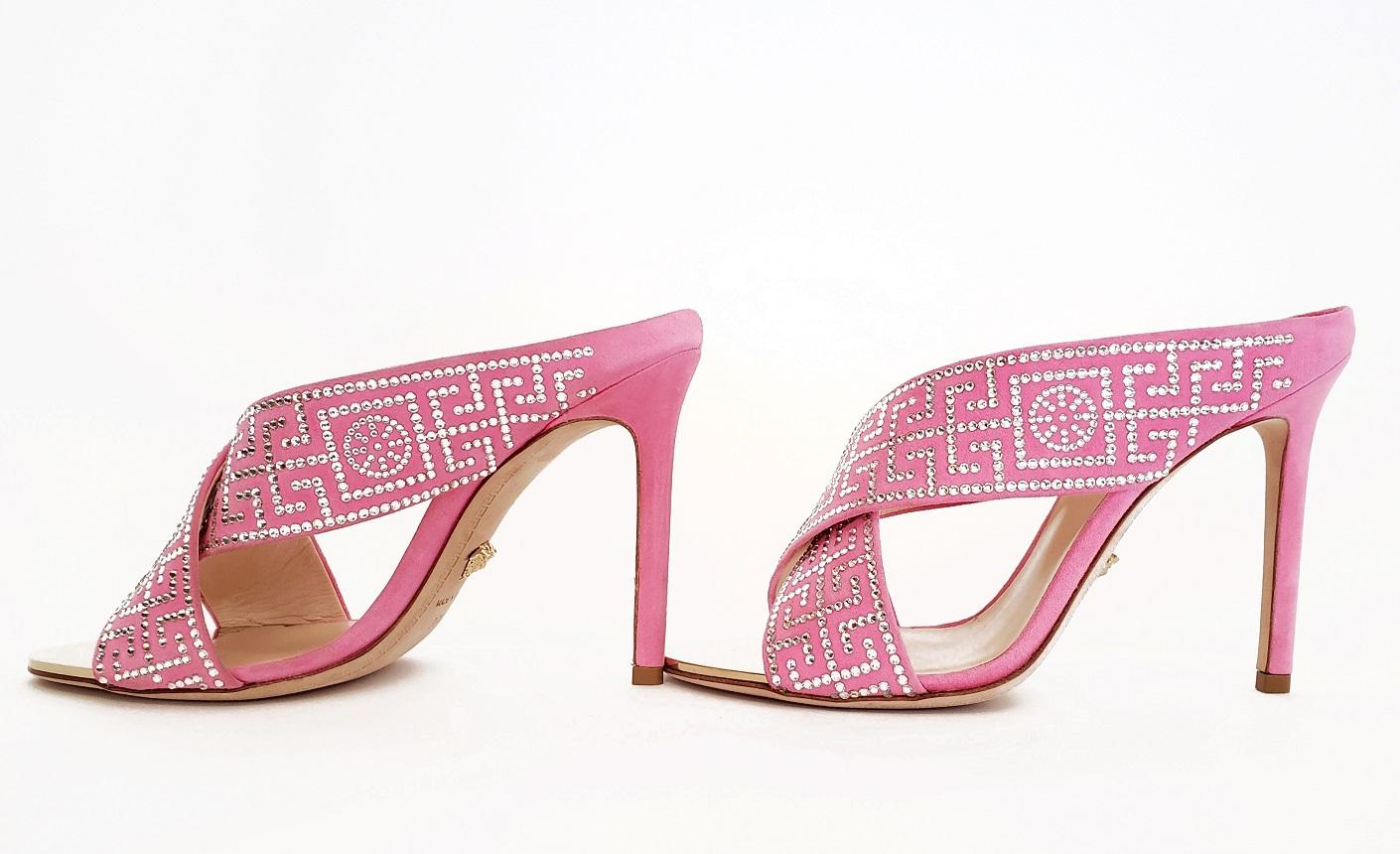 Brown New VERSACE crystal embellished pink sandals 36.5 - 6.5