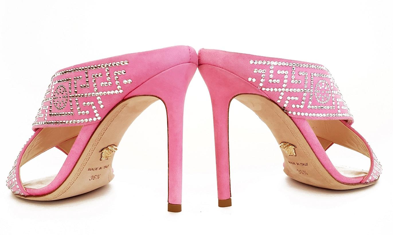 Women's New VERSACE crystal embellished pink sandals 36.5 - 6.5