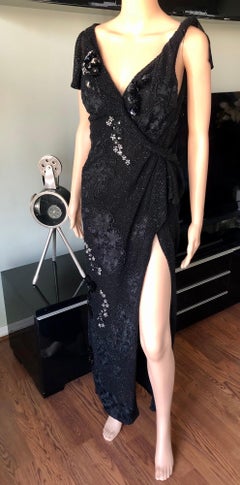 New Versace F/W2017 Runway Crystal Embellished Lace Backless Black Evening Gown