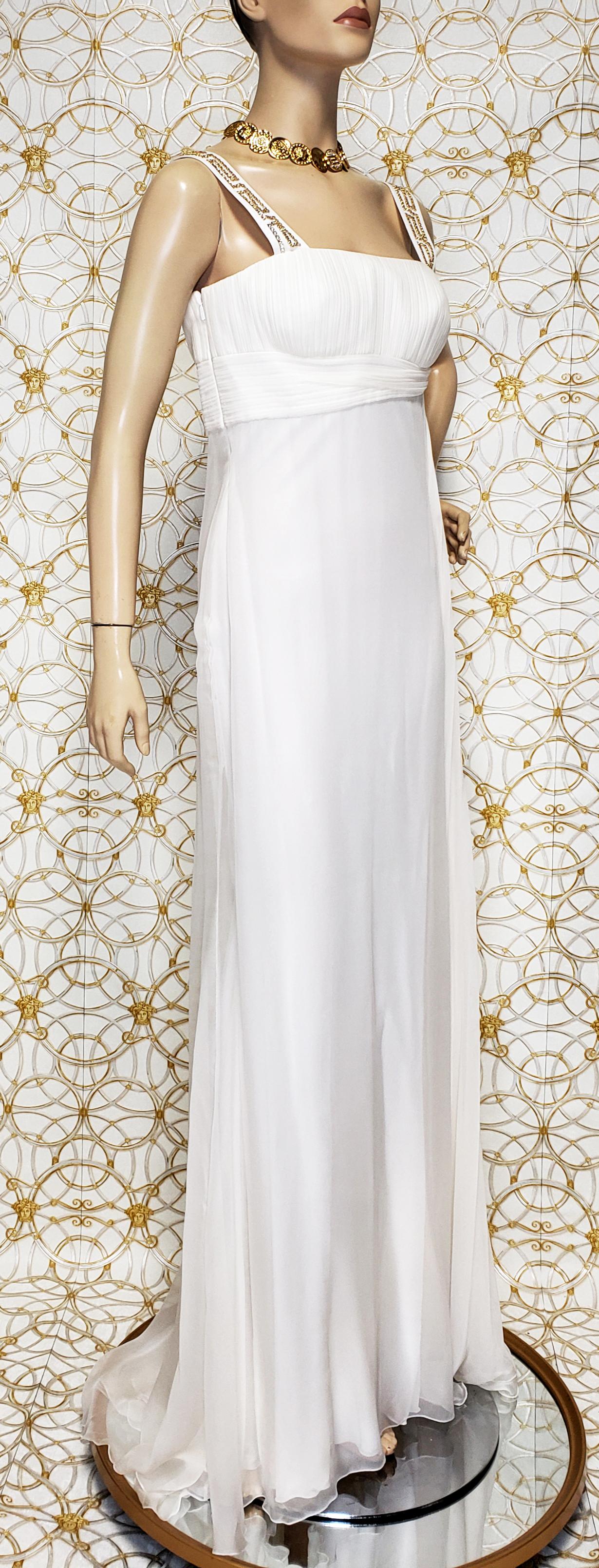 New Versace Crystal Embellished White Silk Gown 44 - 8 For Sale 8