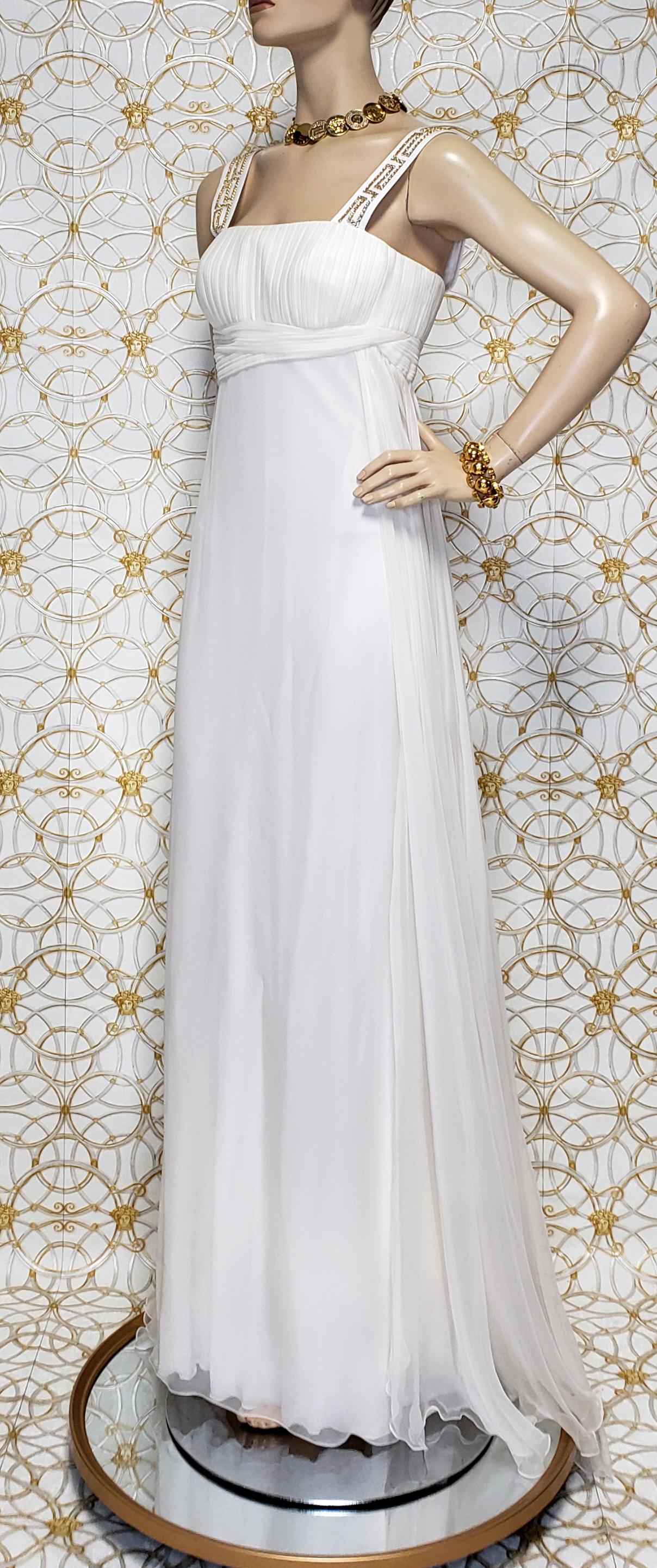 Women's New Versace Crystal Embellished White Silk Gown 44 - 8 For Sale