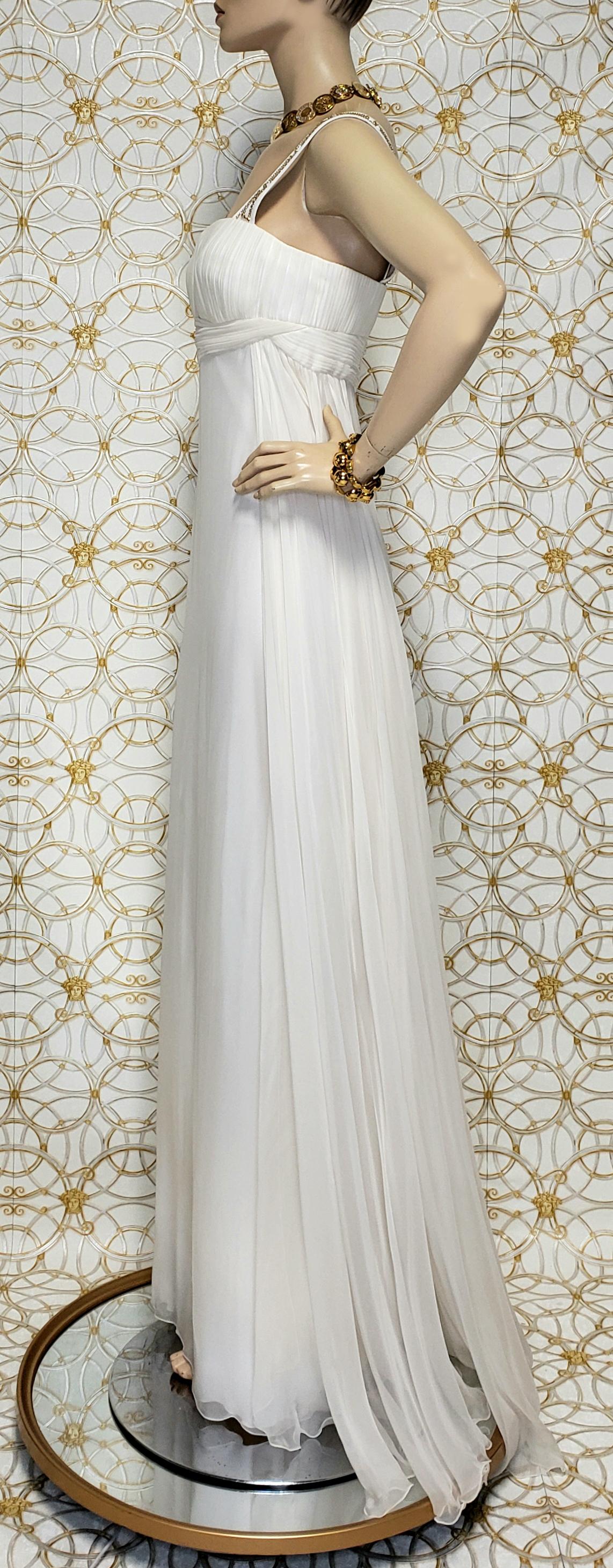 New Versace Crystal Embellished White Silk Gown 44 - 8 For Sale 1