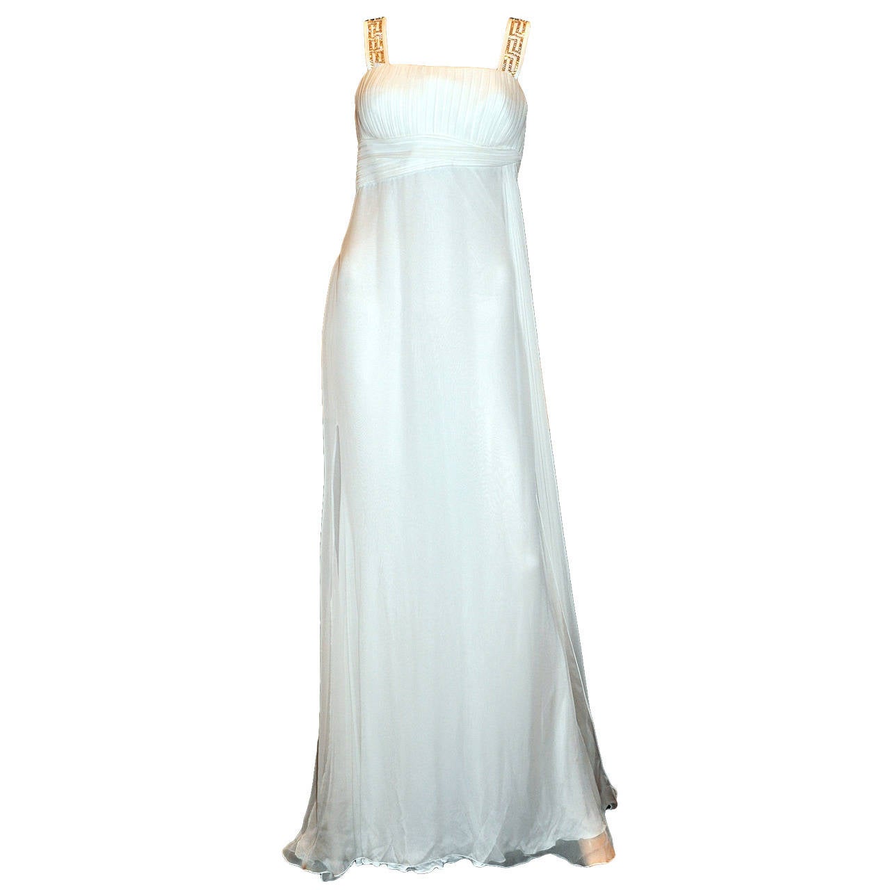 New Versace Crystal Embellished White Silk Gown 44 - 8 For Sale