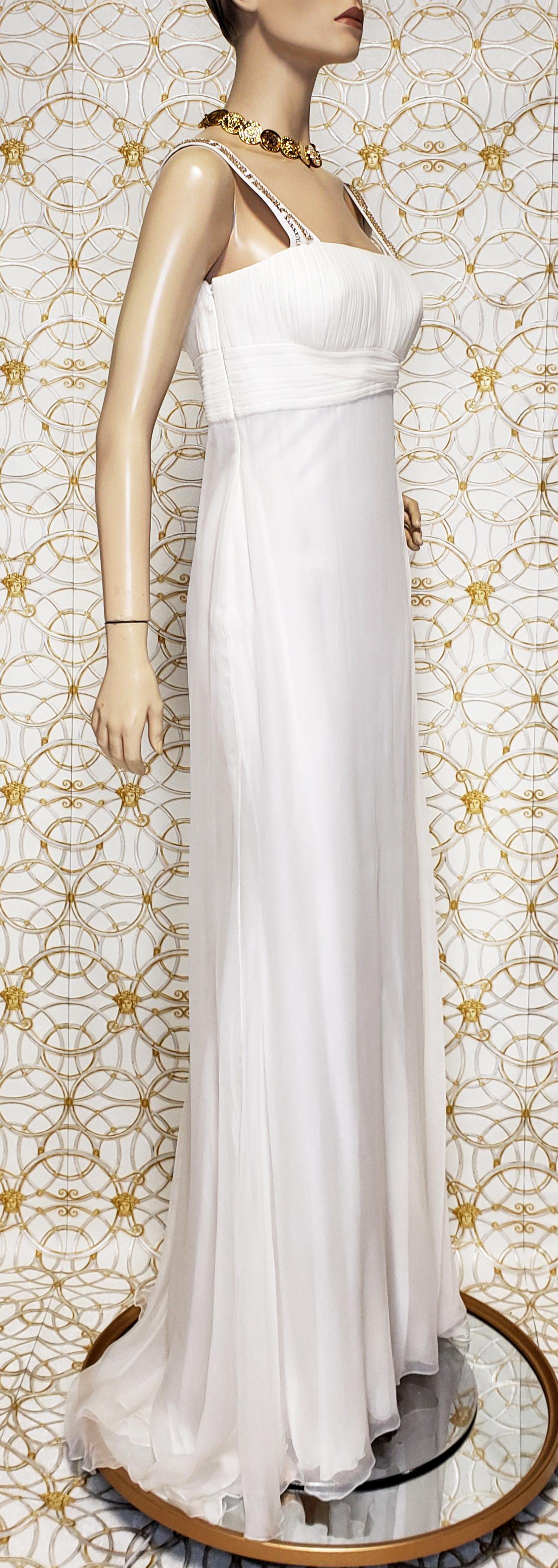 New Versace Crystal Embellished White Silk Gown 44 - 8 3