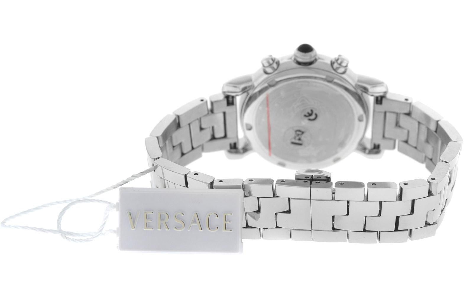 Modern New Versace Day Glam Stainless Steel 38MM MOP Chrono Quartz Watch