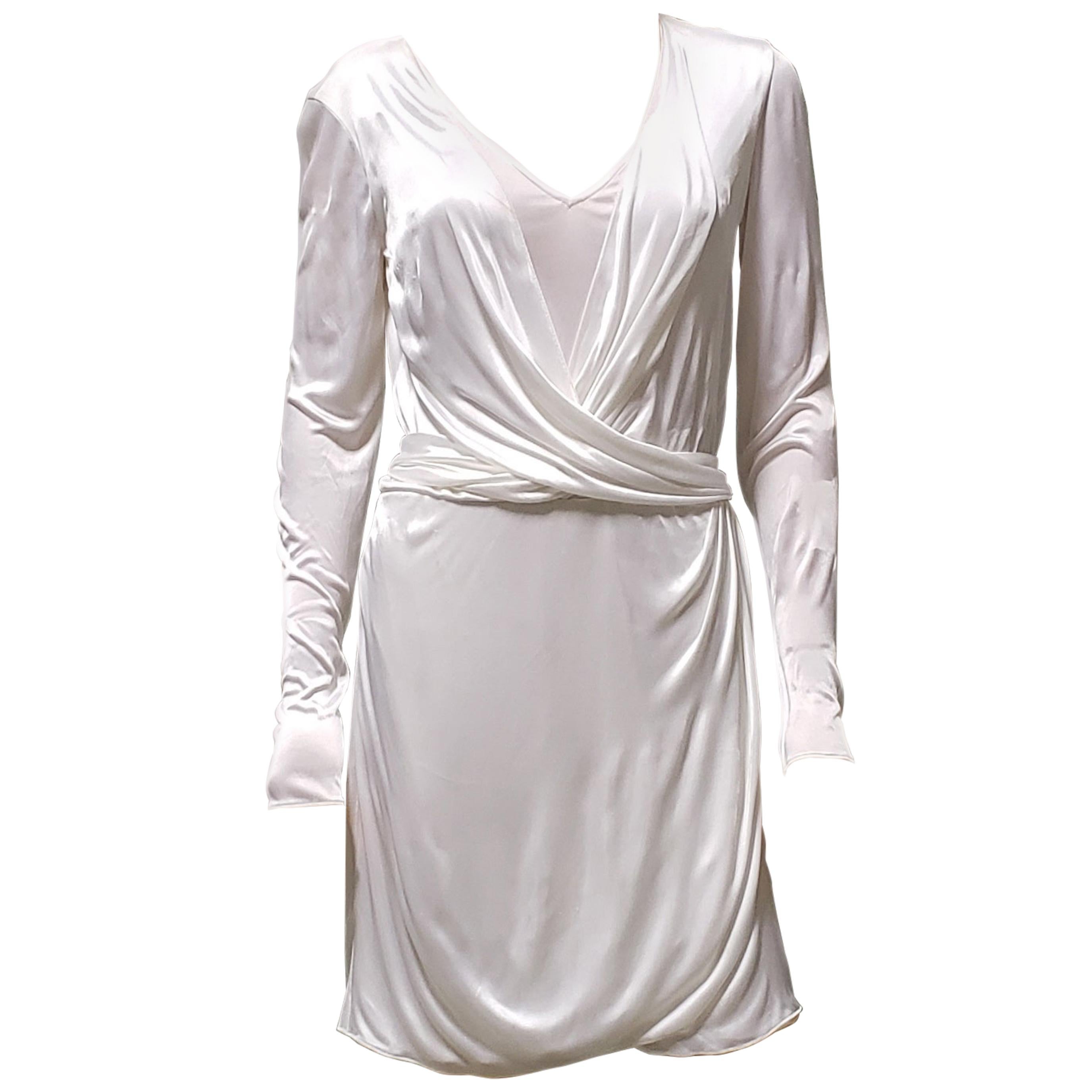 New Versace White Silk Cocktail Dress with Swarovski Crystals It 40 US