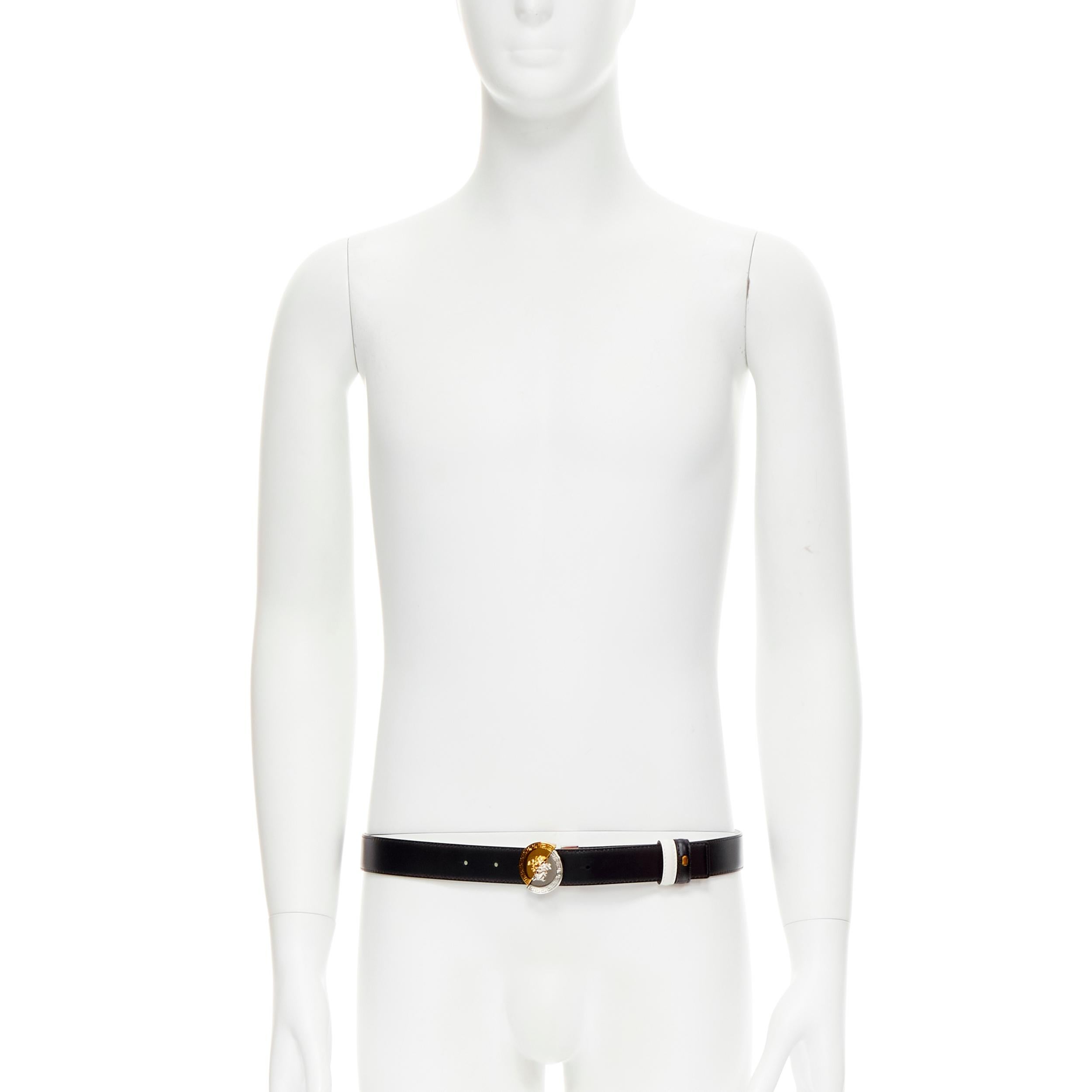 Versace, ceinture réversible Demi Medusa en métal mélangé noir et blanc, neuve  105cm 40-44
