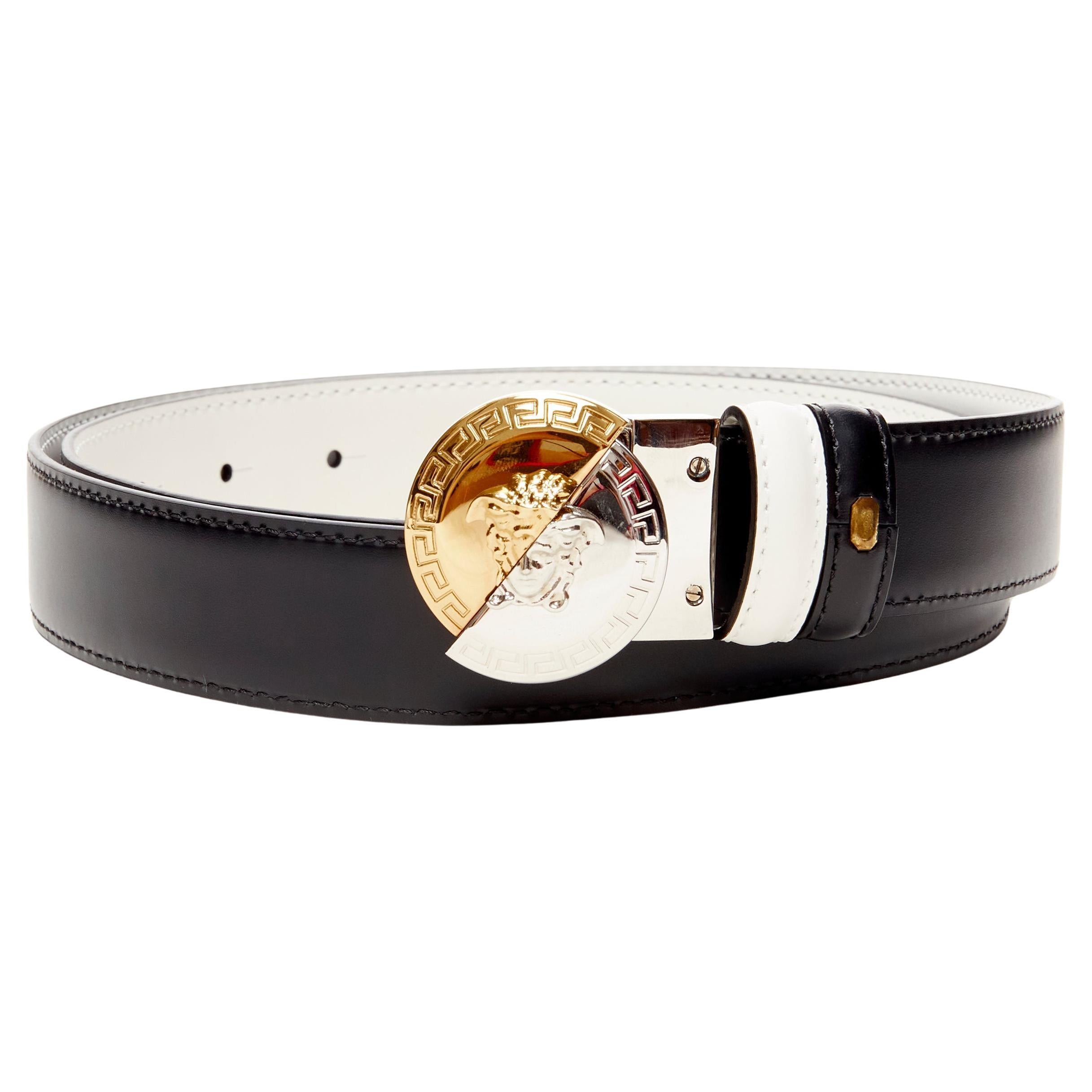 new VERSACE Demi Medusa Reversible black white split buckle belt 90cm 34-38" en vente