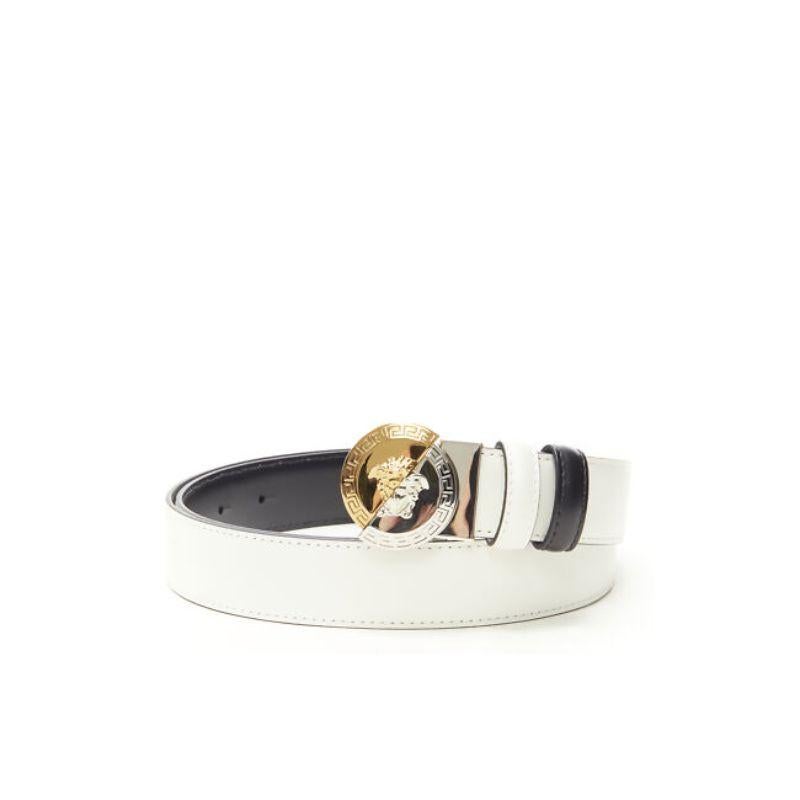 Versace La Medusa Leather Belt, Male, White, 80