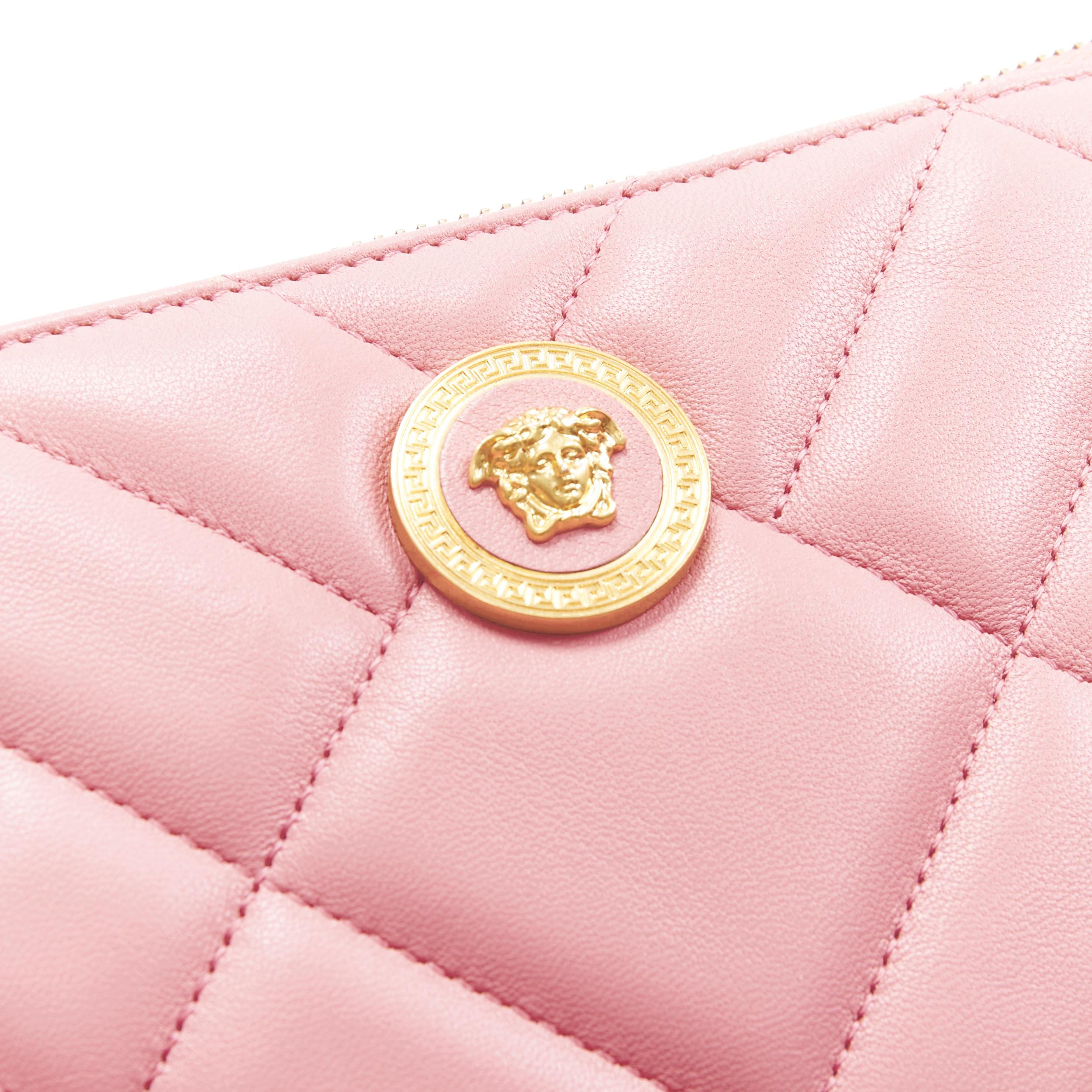 Women's new VERSACE diamond quilted gold Medusa emblem zip wristlet flat clutch bag