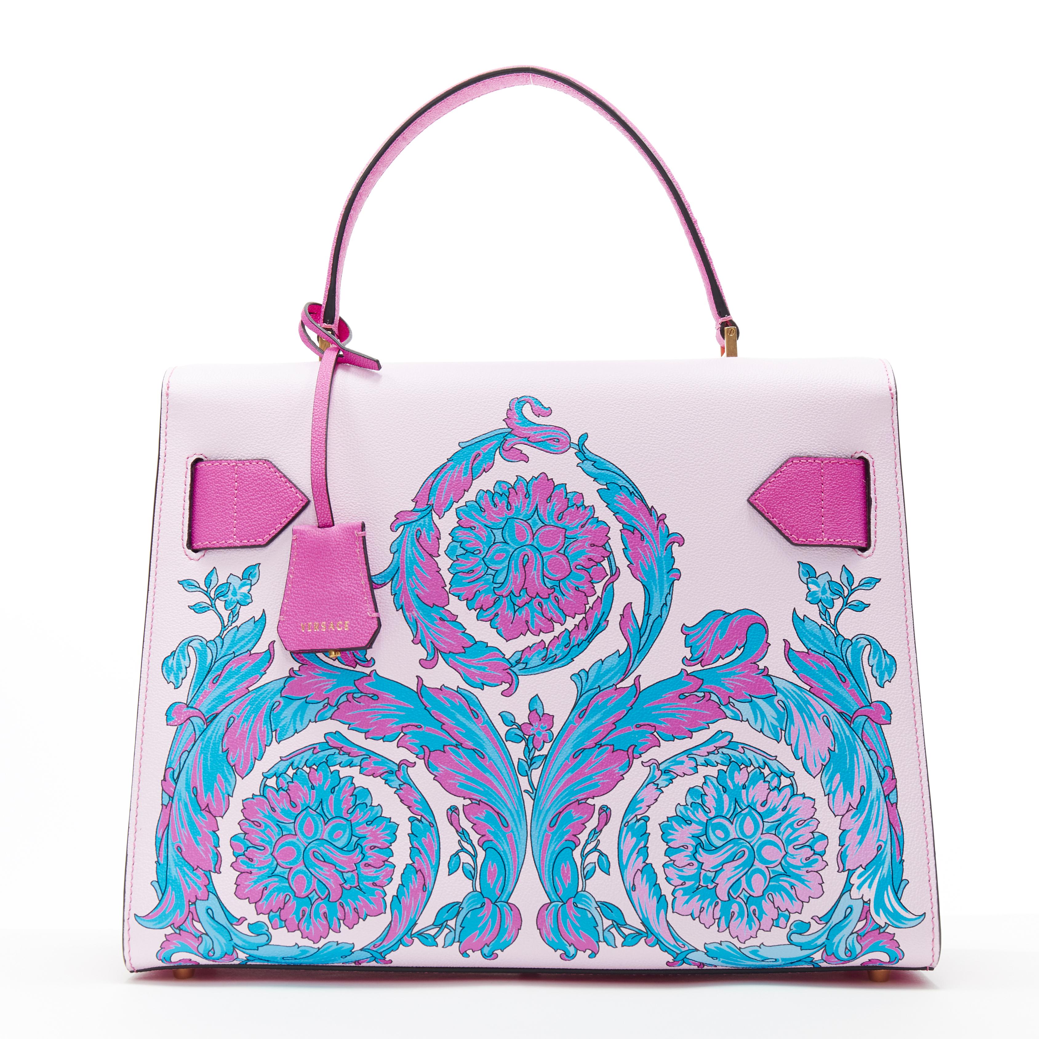 Gray new VERSACE Diana Tribute Technicolor Baroque print top handle Kelly satchel bag