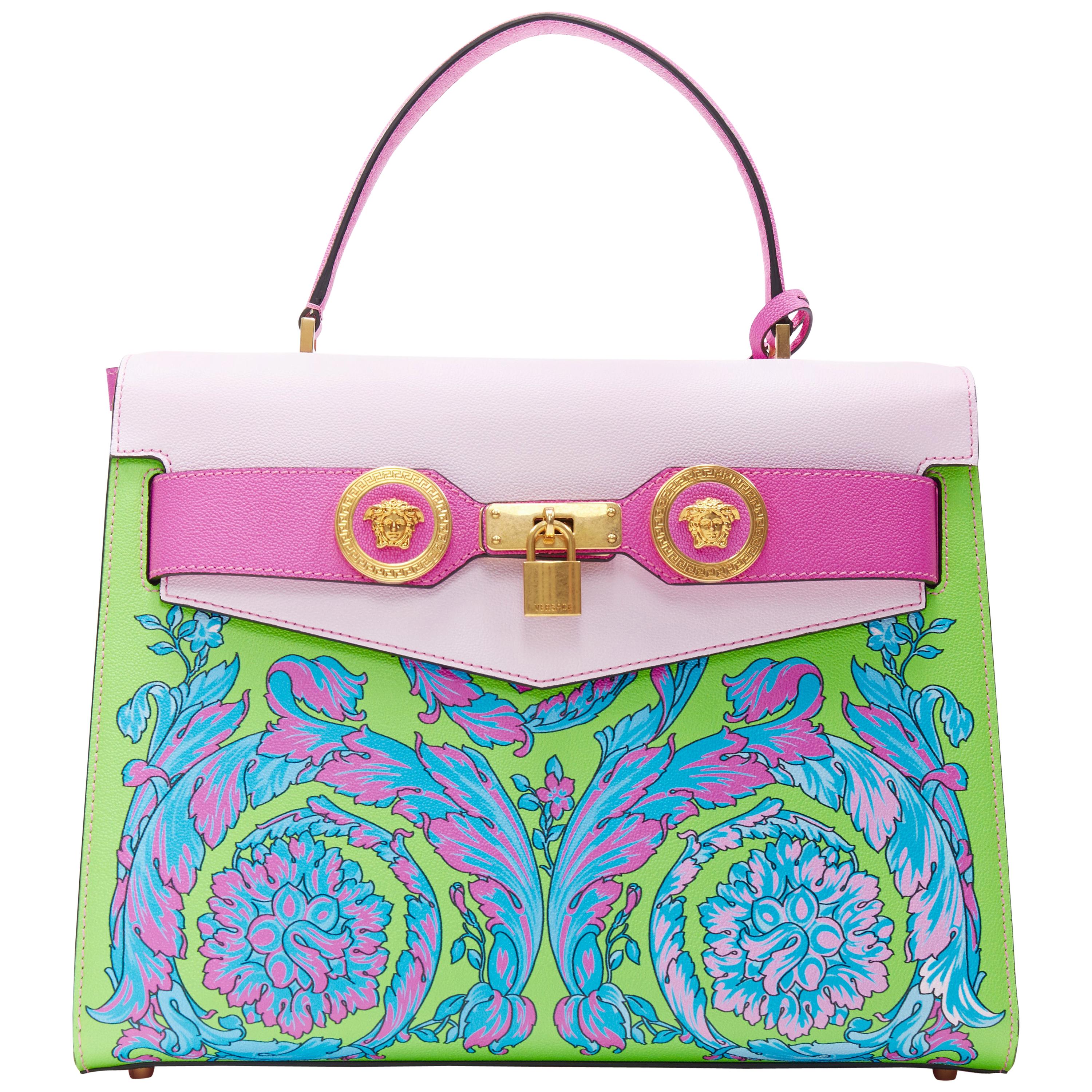 new VERSACE Diana Tribute Technicolor Baroque print top handle Kelly satchel bag