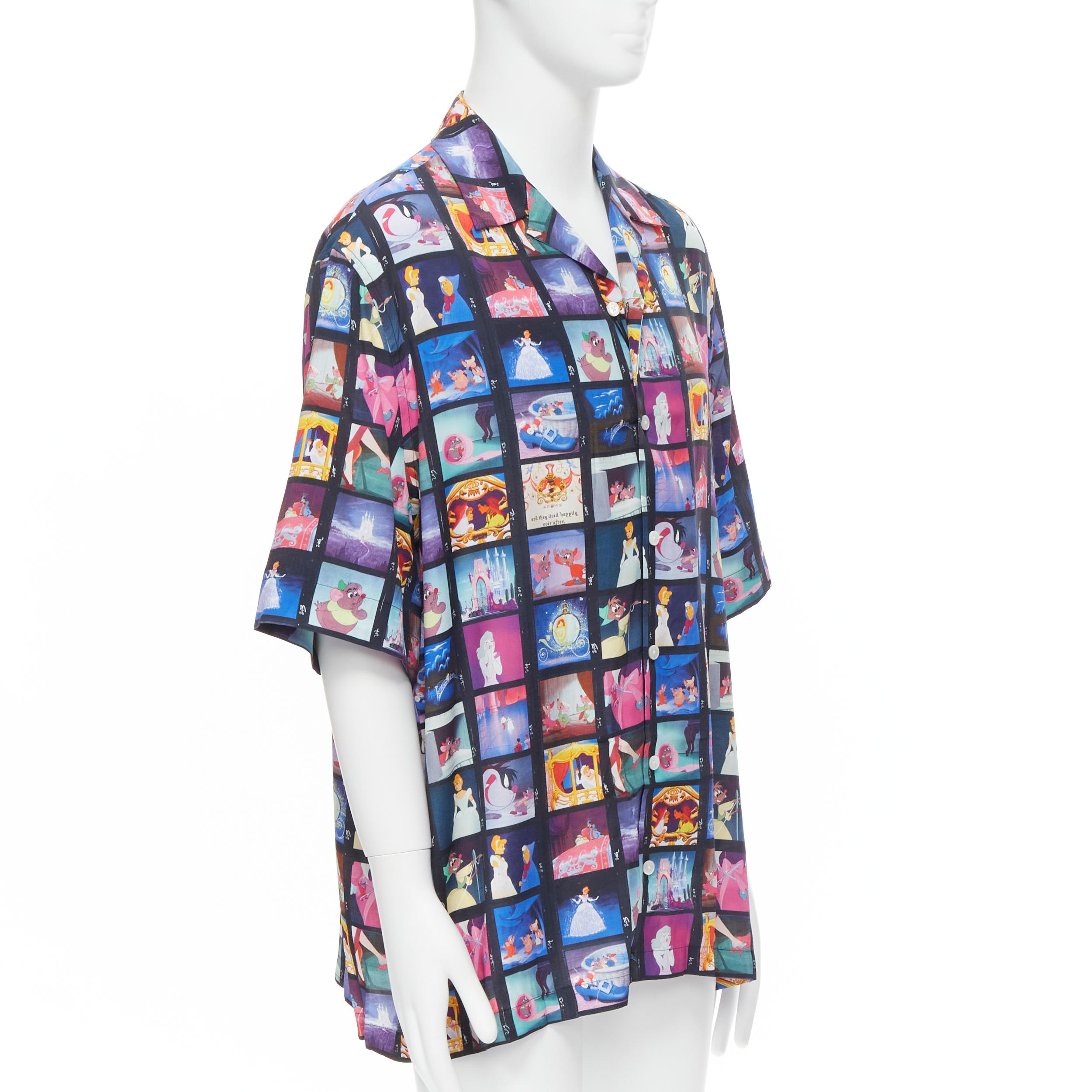 Gray new VERSACE DISNEY Limited Edition Cinderella short sleeve bowling shirt EU42 XL For Sale