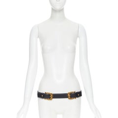 new VERSACE double baroque buckle medusa stud black leather belt FR90