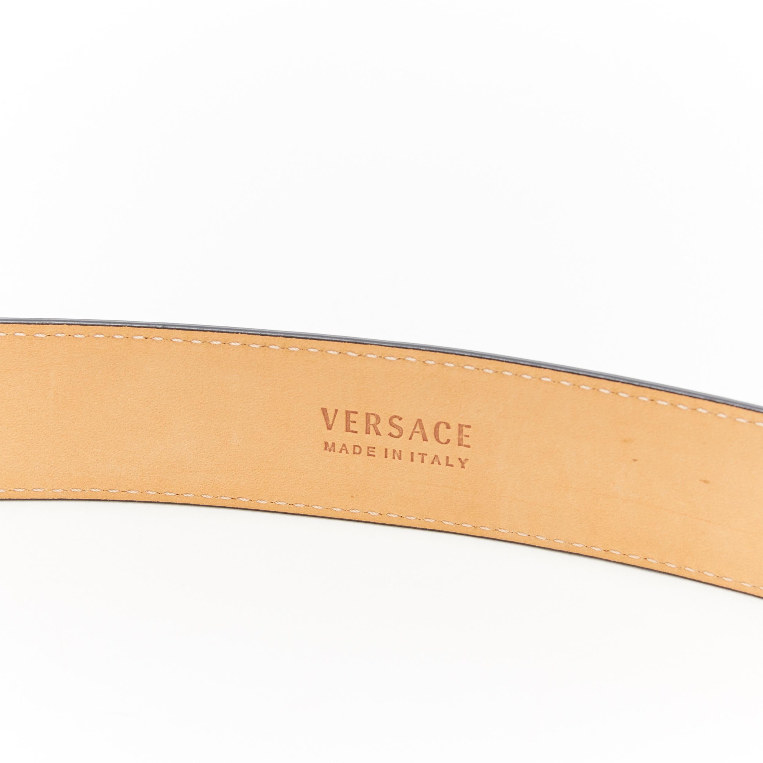 nuevo VERSACE doble hebilla barroca tachuela medusa cinturón de cuero negro FR90 2