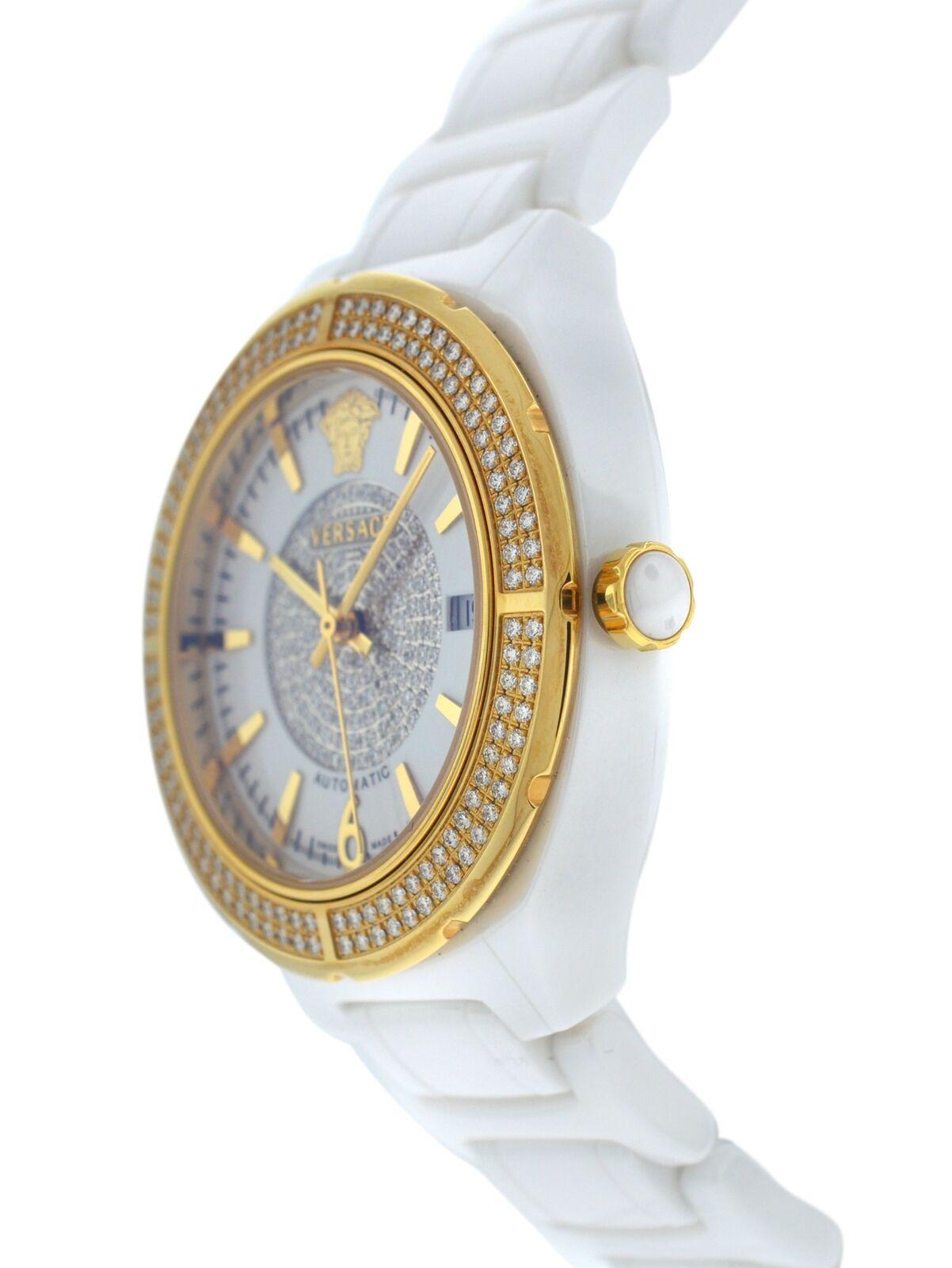 Brand	Versace
Model	 DV One 02ACP11D98F SC01
Gender	Ladies
Condition	New
Movement	Swiss Automatic
Case Material	Ceramic & steel
Bracelet / Strap Material	
Ceramic

Clasp / Buckle Material	
Stainless Steel

Clasp Type	Butterfly deployment
Bracelet /