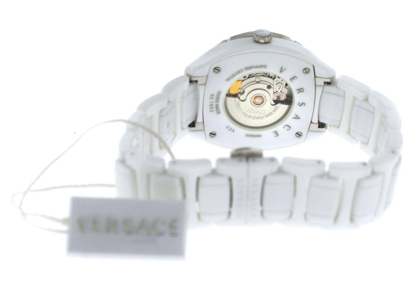 New Versace DV One Ceramic Diamond Automatic Date Watch In Excellent Condition For Sale In New York, NY