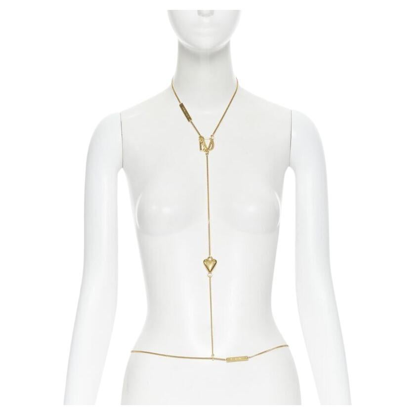 new VERSACE DV Virtus Love Heart logo plate Medusa gold-tone bodychain necklace For Sale
