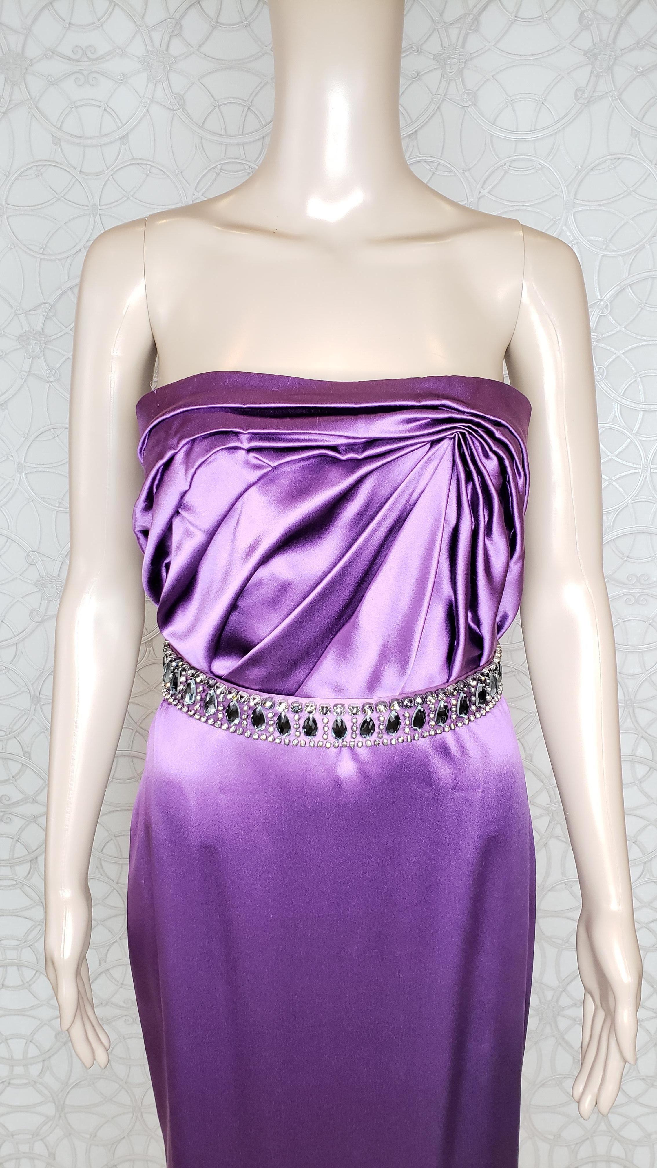 NEW VERSACE EMBELLISHED AMETHYST STRAPLESS GOWN DRESS EVA WORE IN Paris! 38 - 2 For Sale 4