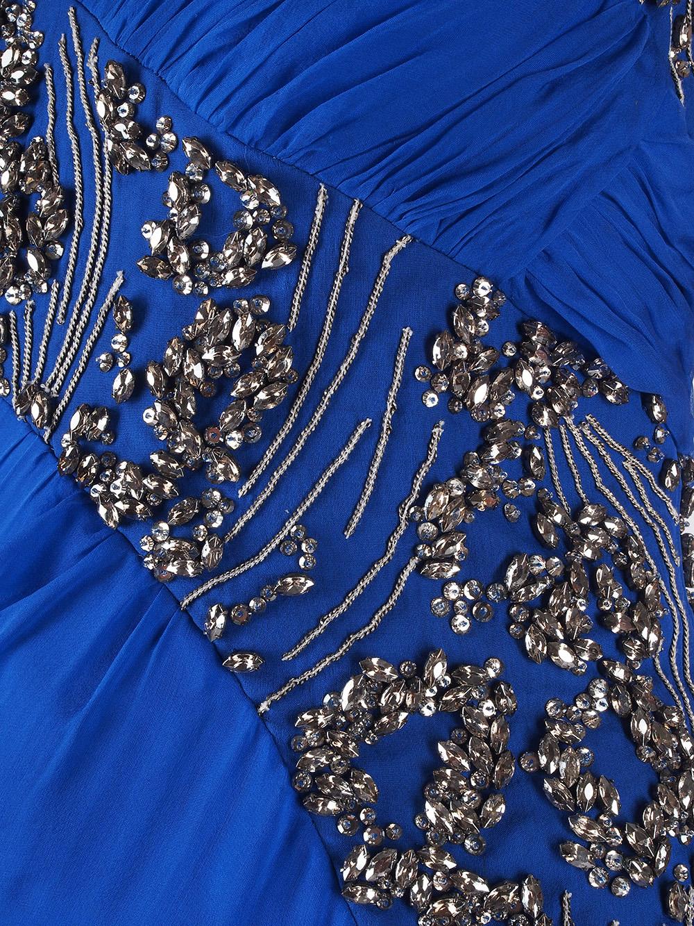 Versace - Robe dos nu marbrée en soie bleue, neuve, automne-hiver 2009, taille 42/6 en vente 3