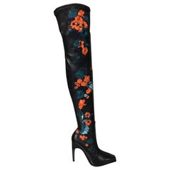 New VERSACE EMBROIDERED LEATHER THIGTH HIGH FLORAL BOOTS 37 - 7