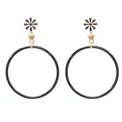 new VERSACE flower Medusa black enamel gold metal large hoop pierced earring