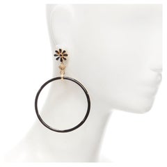 new VERSACE flower Medusa black enamel gold metal large hoop pierced earring