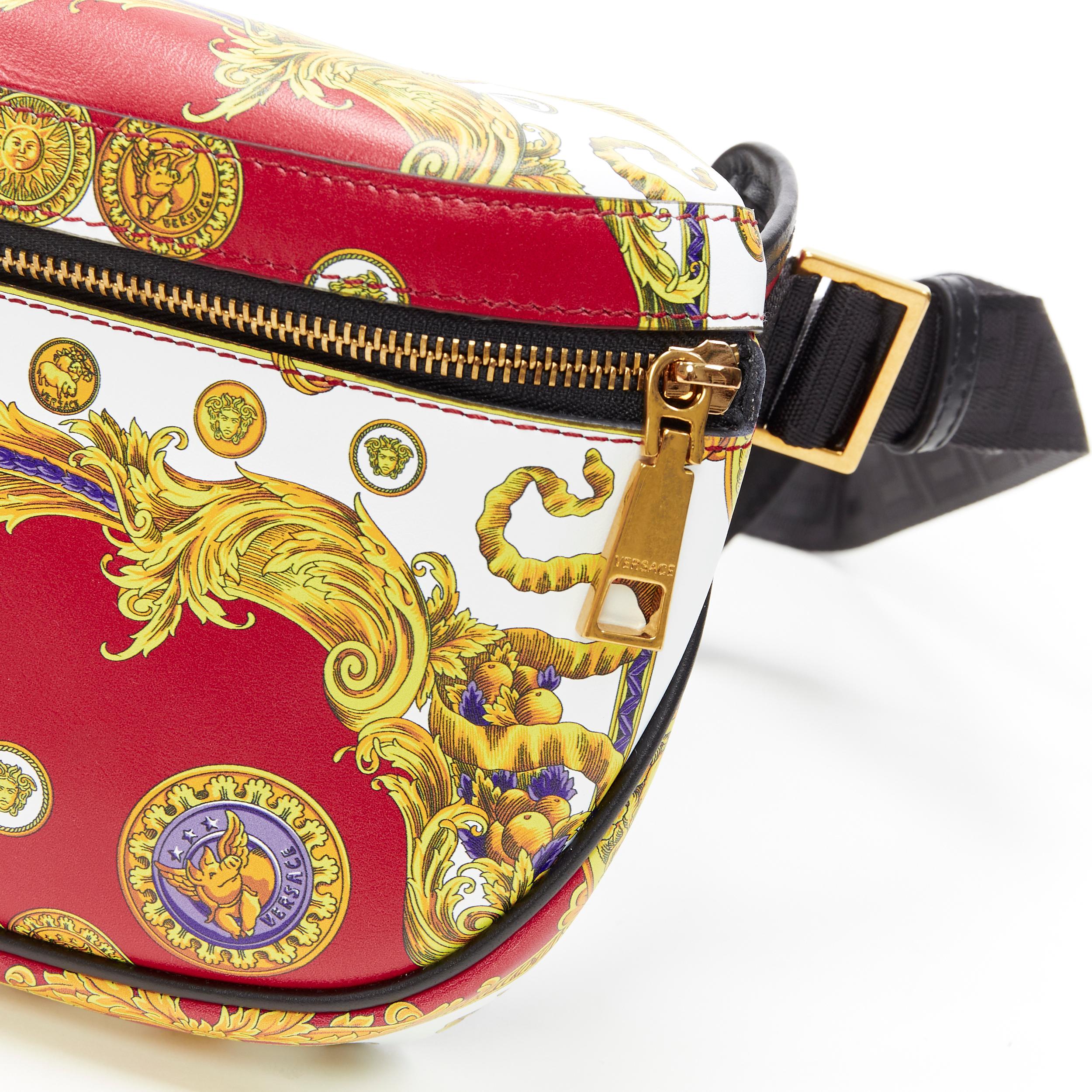 new VERSACE Flying Pig Medusa Medallion coin baroque print leather waist bag 1