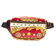 new VERSACE Flying Pig Medusa Medallion coin baroque print leather waist bag