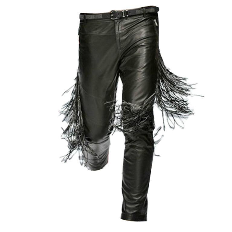 Ga naar het circuit Behoren Discriminerend NEW VERSACE FRINGED BLACK LEATHER PANTS for MEN at 1stDibs | mens fringe  pants, men fringe pants, fringe leather pants