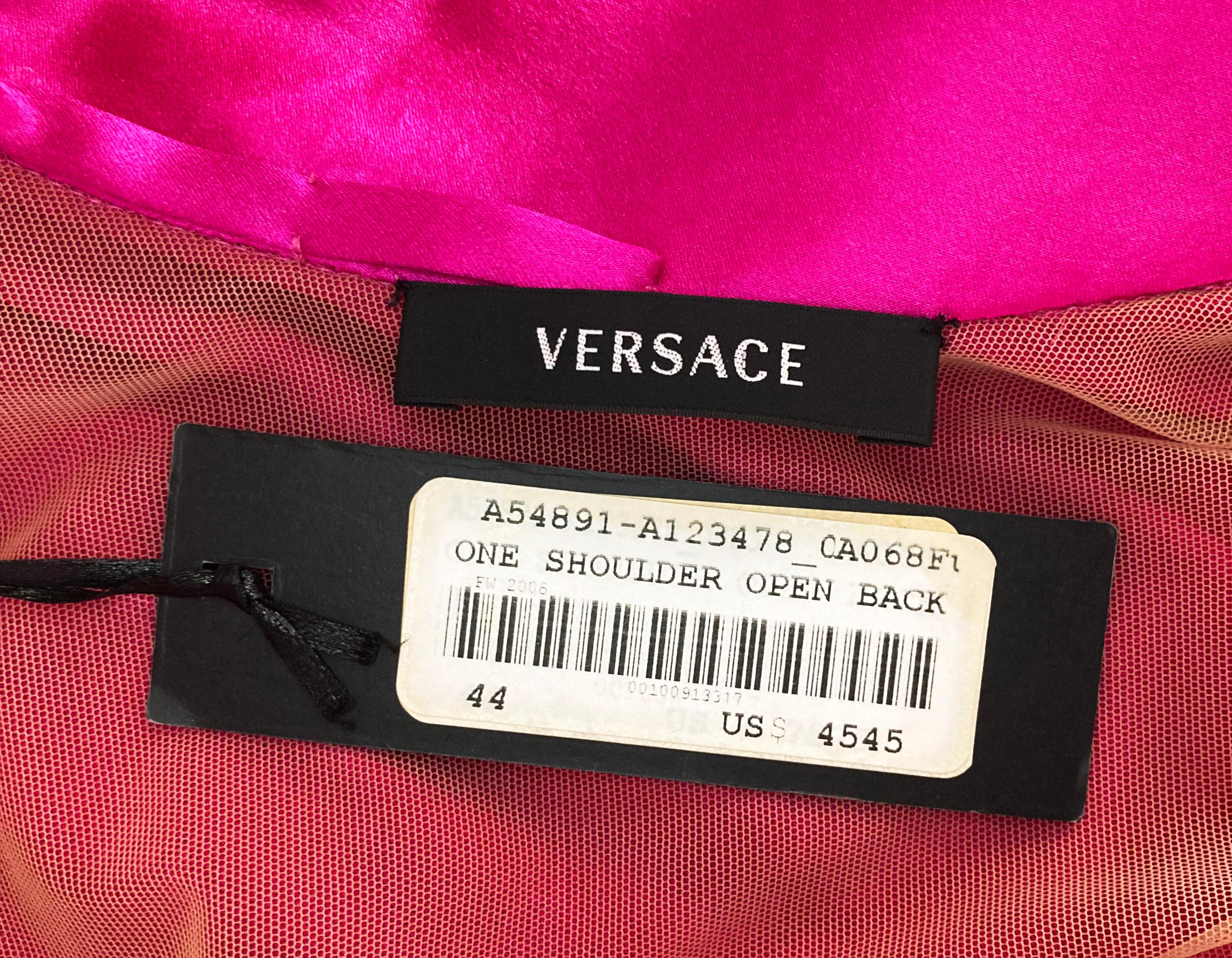 NEW VERSACE FUCHSIA SILK ONE SHOULDER OPEN BACK Gown 44 - 8 For Sale 6
