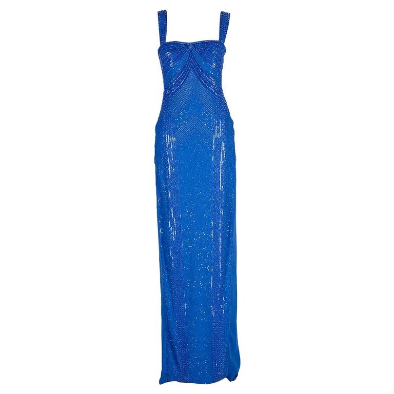 12,575 NEW VERSACE EMBELLISHED BLUE Gown 44 8 at 1stDibs blue