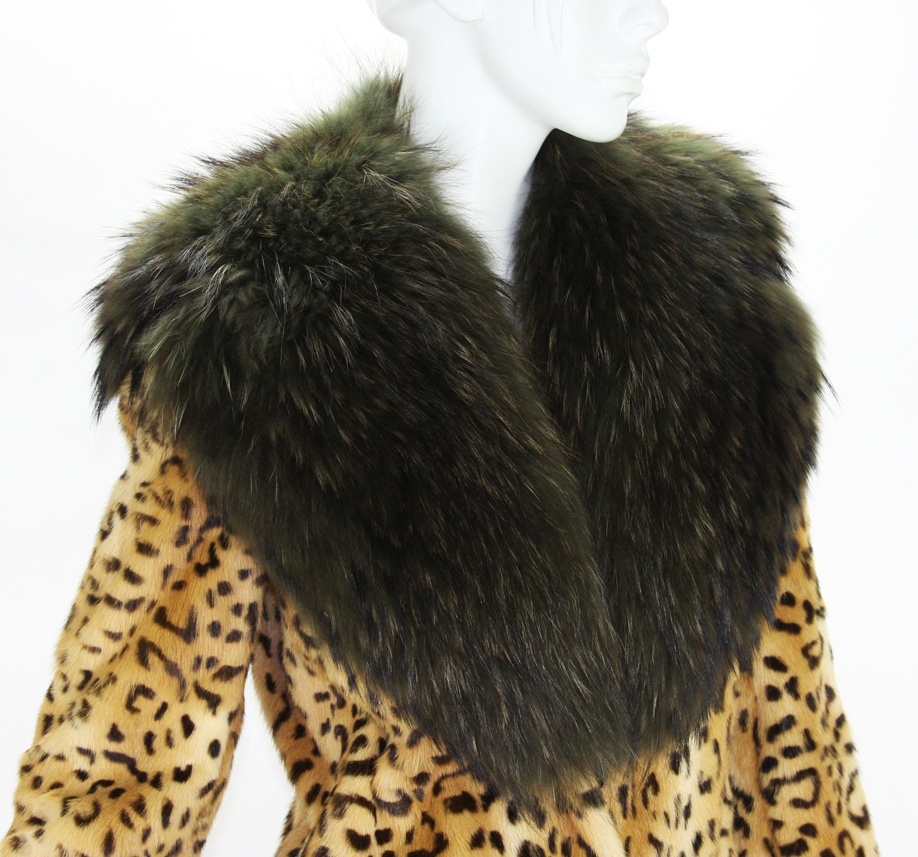 Brown New Versace Fur Mink Leopard Print Coat It. 38 For Sale