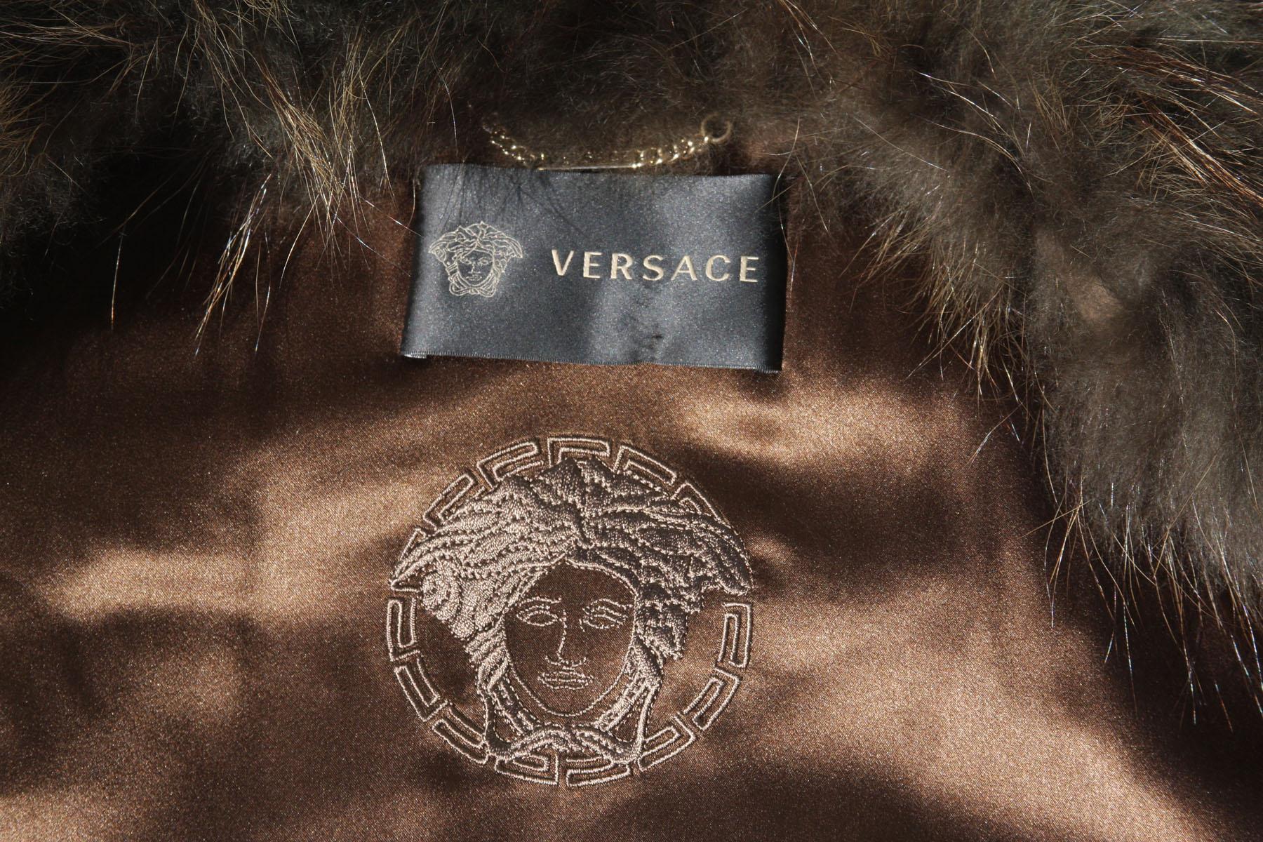 Women's New Versace Fur Mink Leopard Print Coat It. 38 For Sale