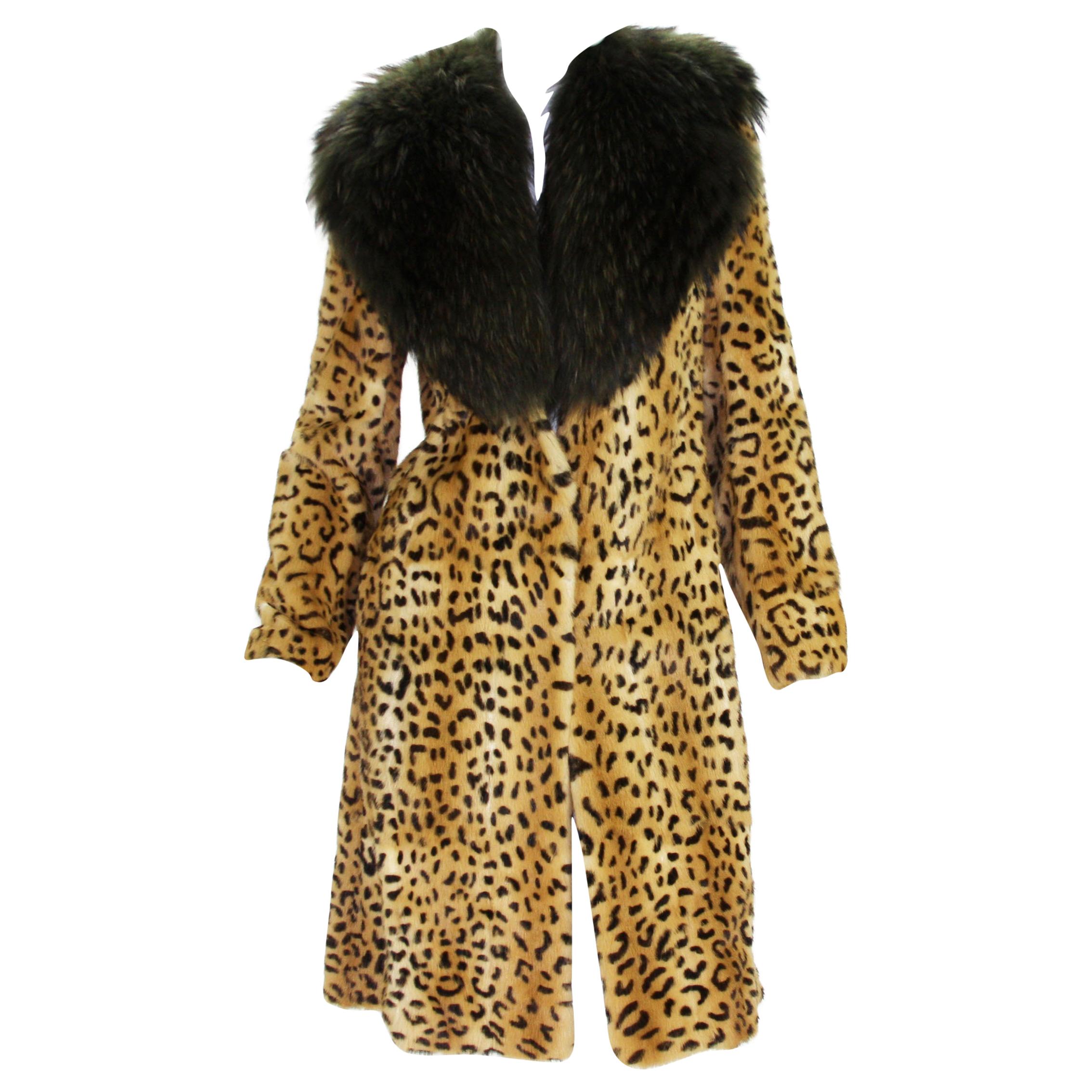 New Versace Fur Mink Leopard Print Coat It. 38 For Sale