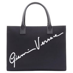 new VERSACE Gianni GV Signature logo embroidery black canvas handle tote bag