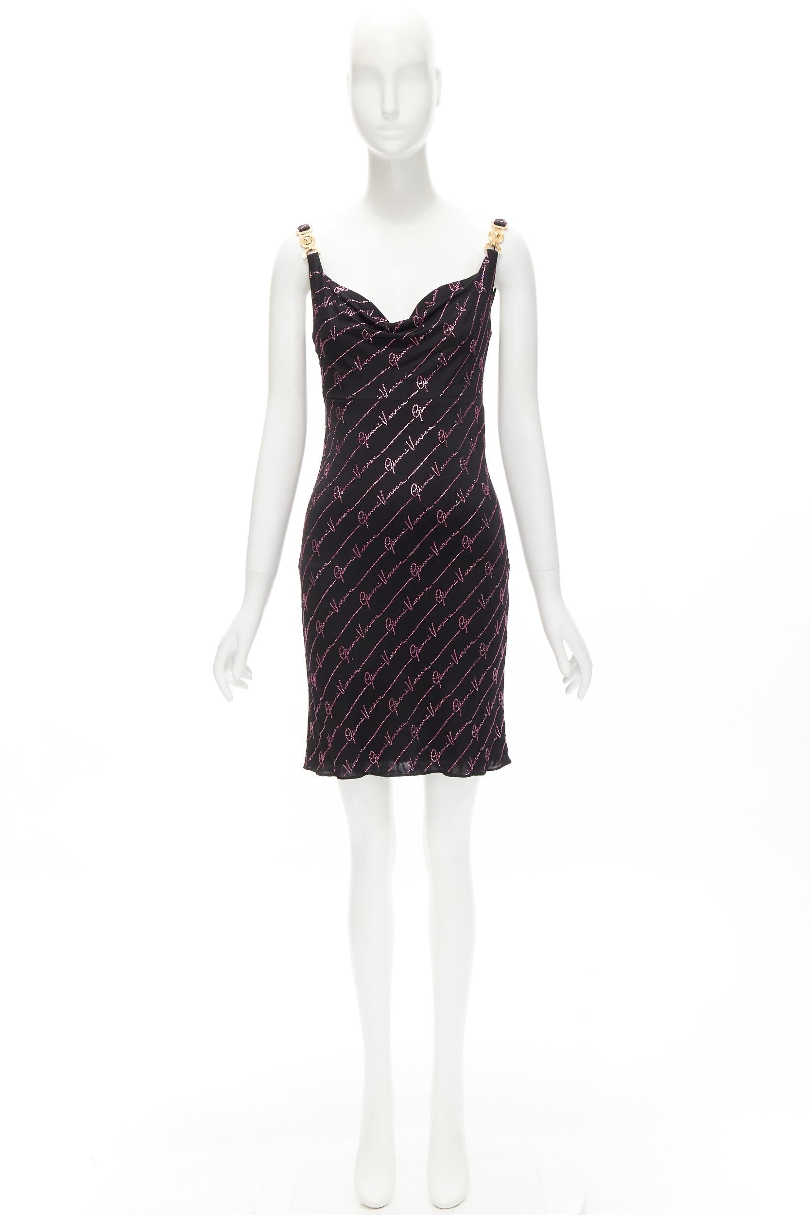 new VERSACE Gianni Signature black pink crystal encrusted Medusa dress IT40 S For Sale 4