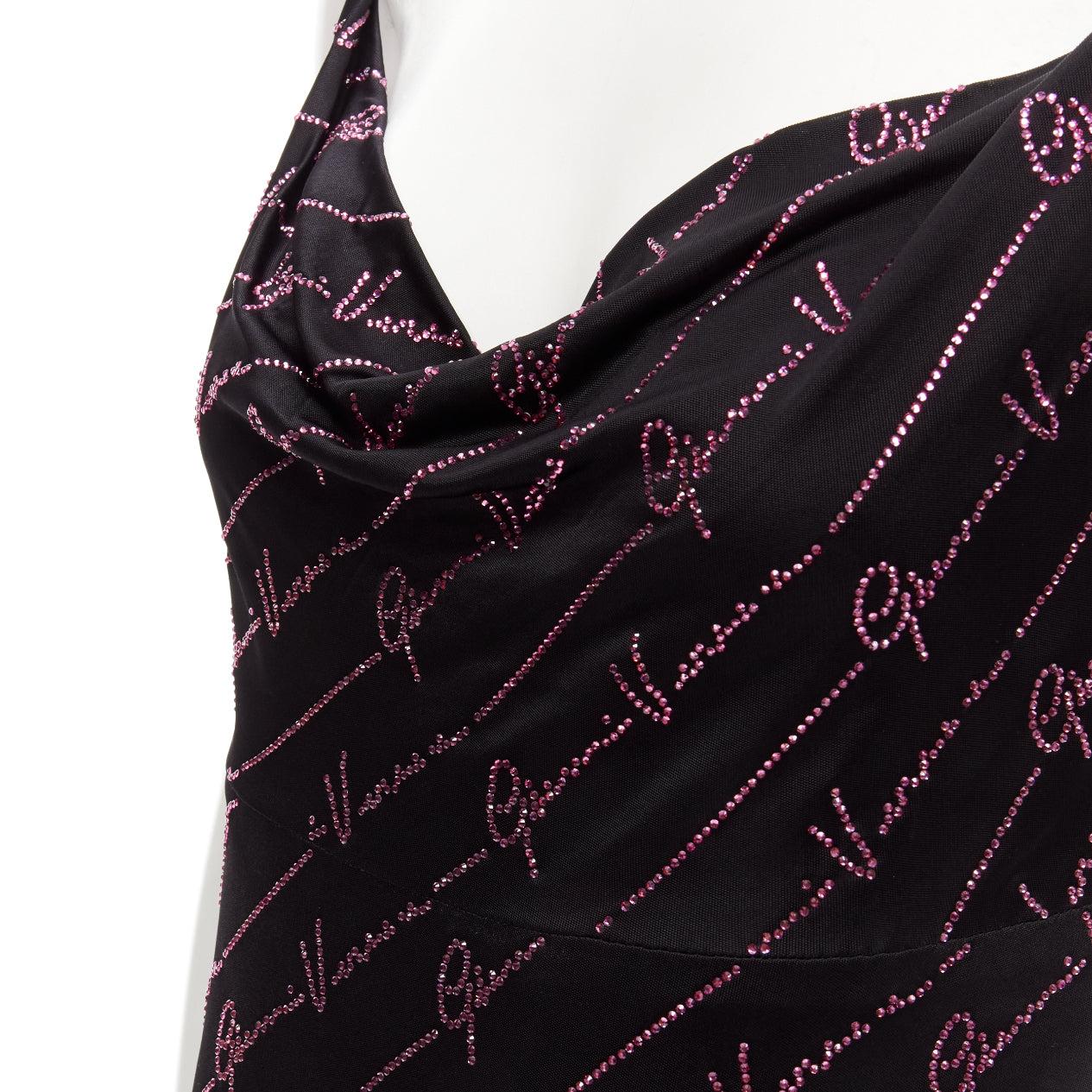 new VERSACE Gianni Signature black pink crystal Medusa mini dress IT38 XS For Sale 3