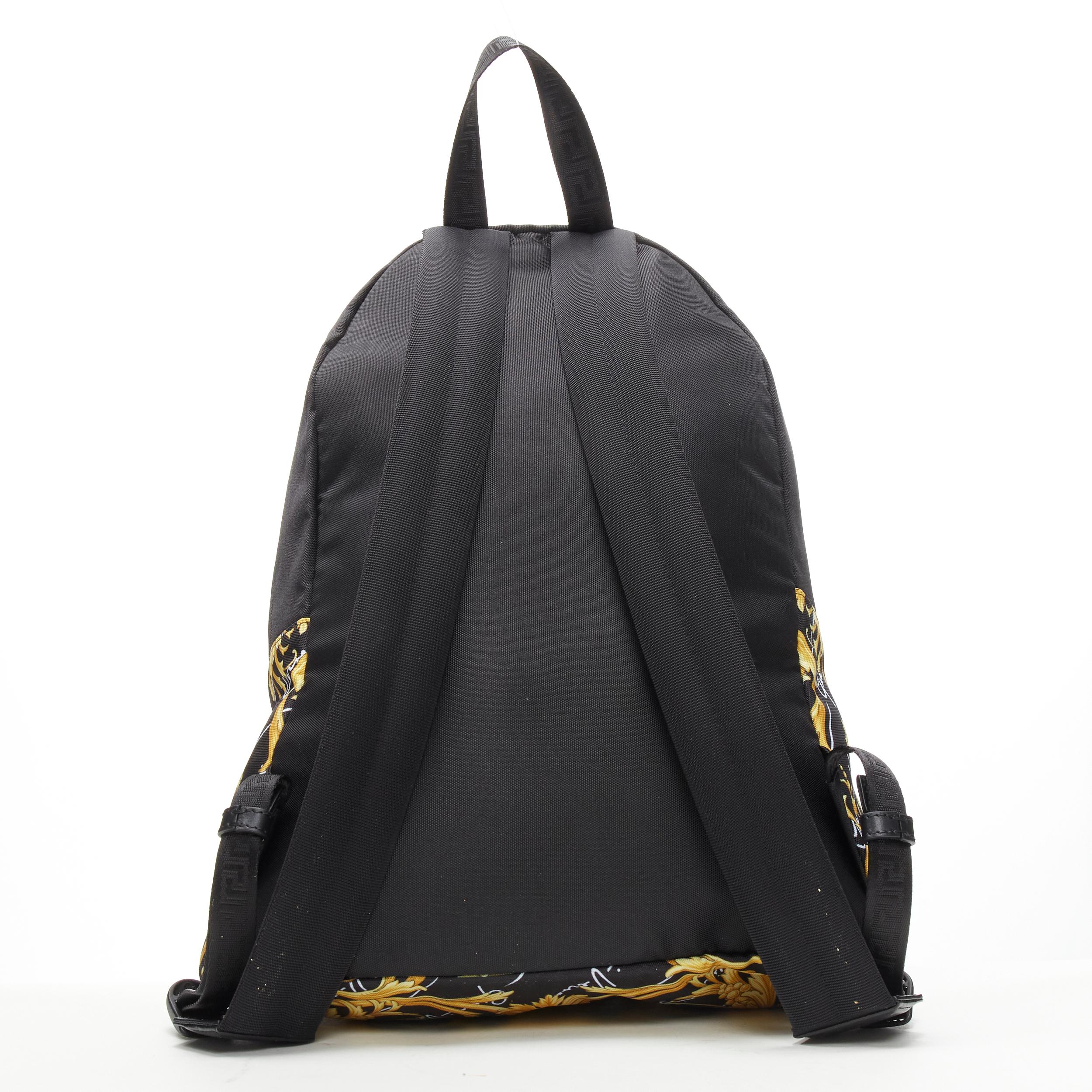Black new VERSACE Gianni Signature gold Barocco Virtus Medusa print nylon backpack bag